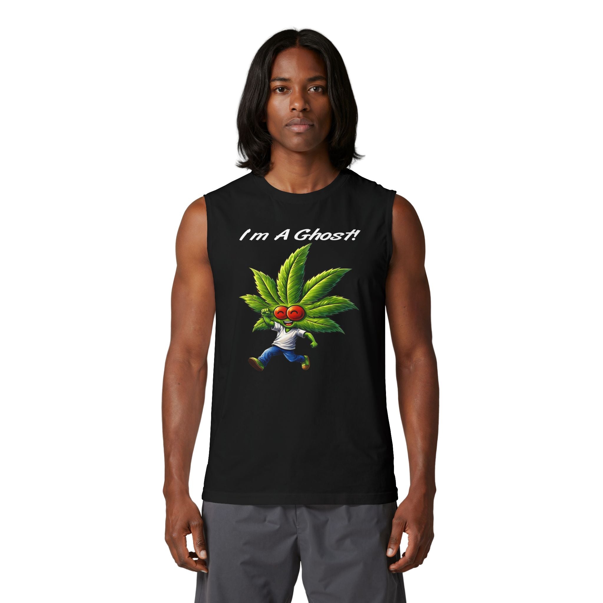 Ghost Leaf Muscle Tank — "I'm A Ghost" Funny Cannabis Graphic Tank Top