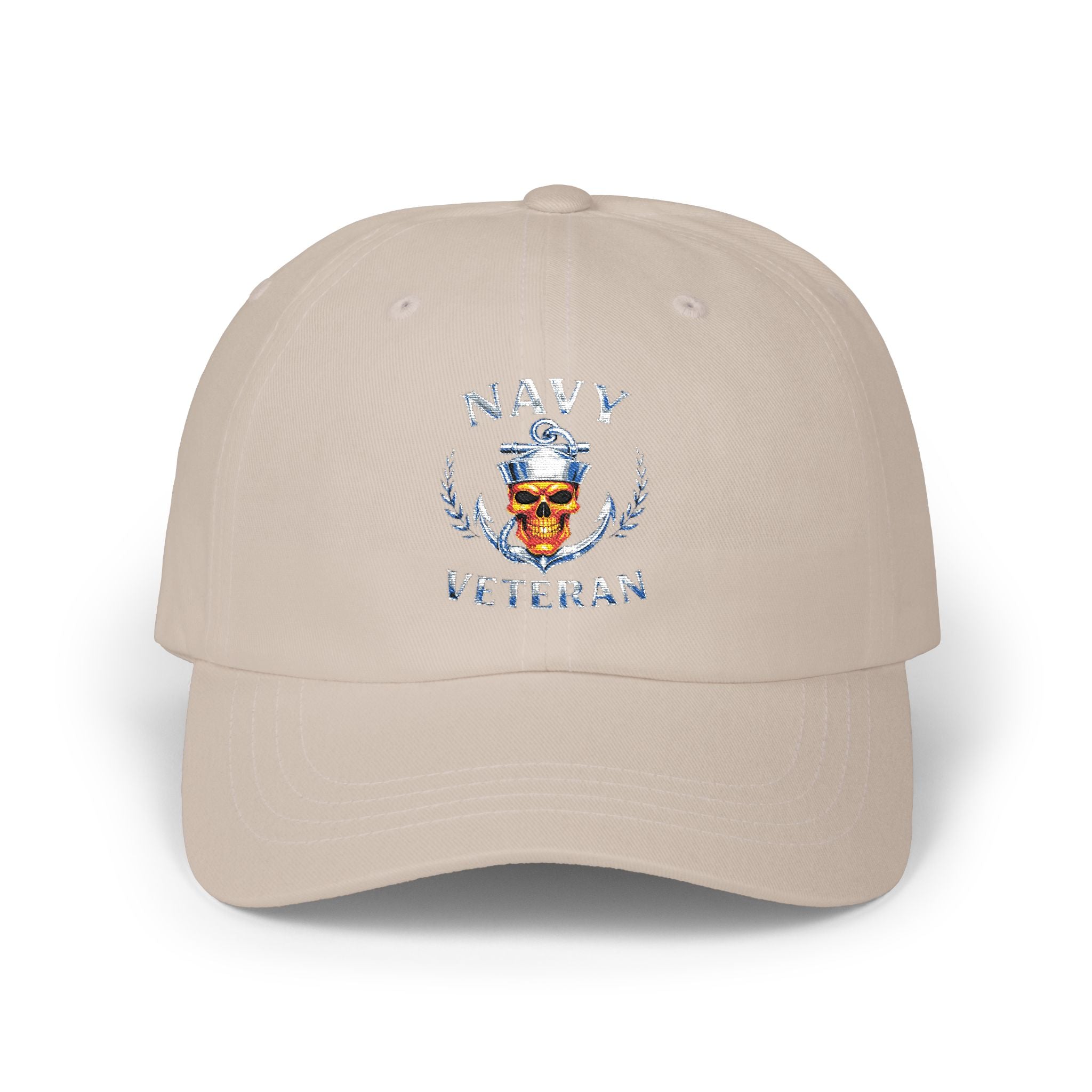 Navy Veteran Skull Dad Cap — Distressed American Flag Backstrap Hat