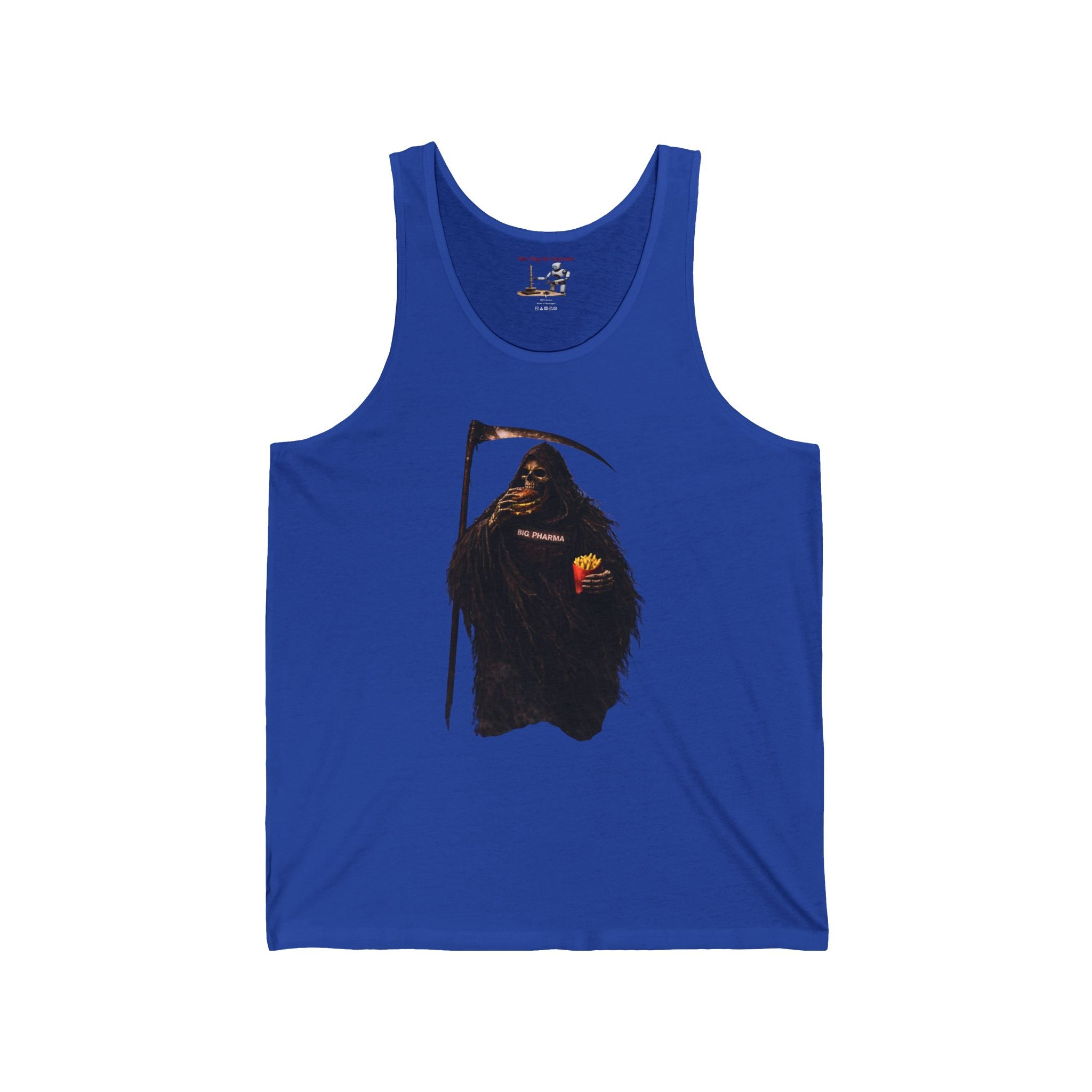Grim Reaper Graphic Tank – Dark Humor Scythe & Candy Design