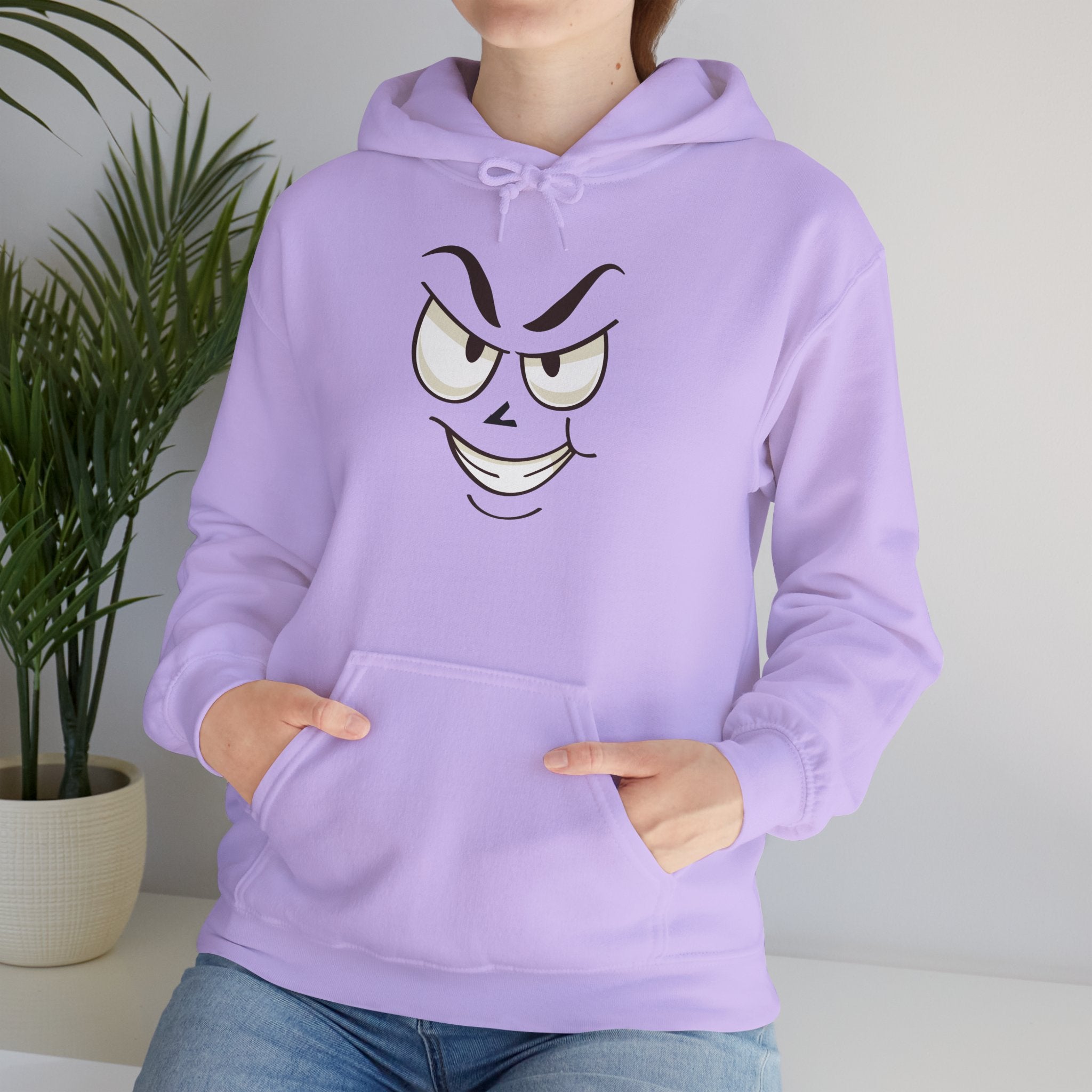 slightly mischievous Cartoon Face Hoodie - Edgy Minimal Graphic Sweatshirt