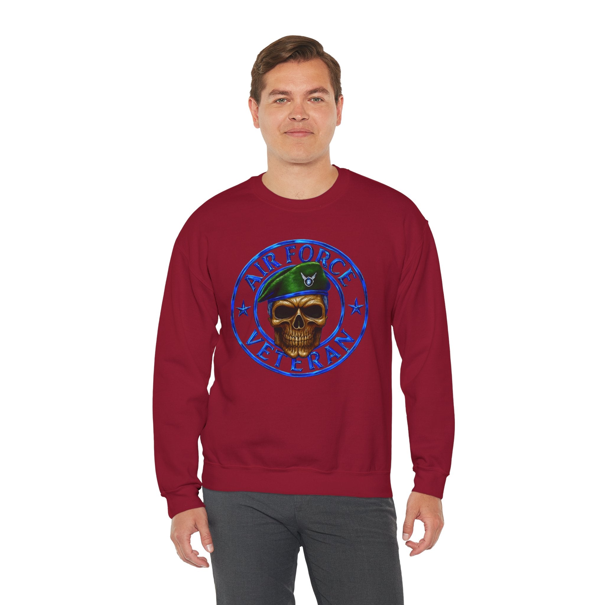 Air Force Veteran Skull Crewneck Sweatshirt — Military Veteran Pride Pullover