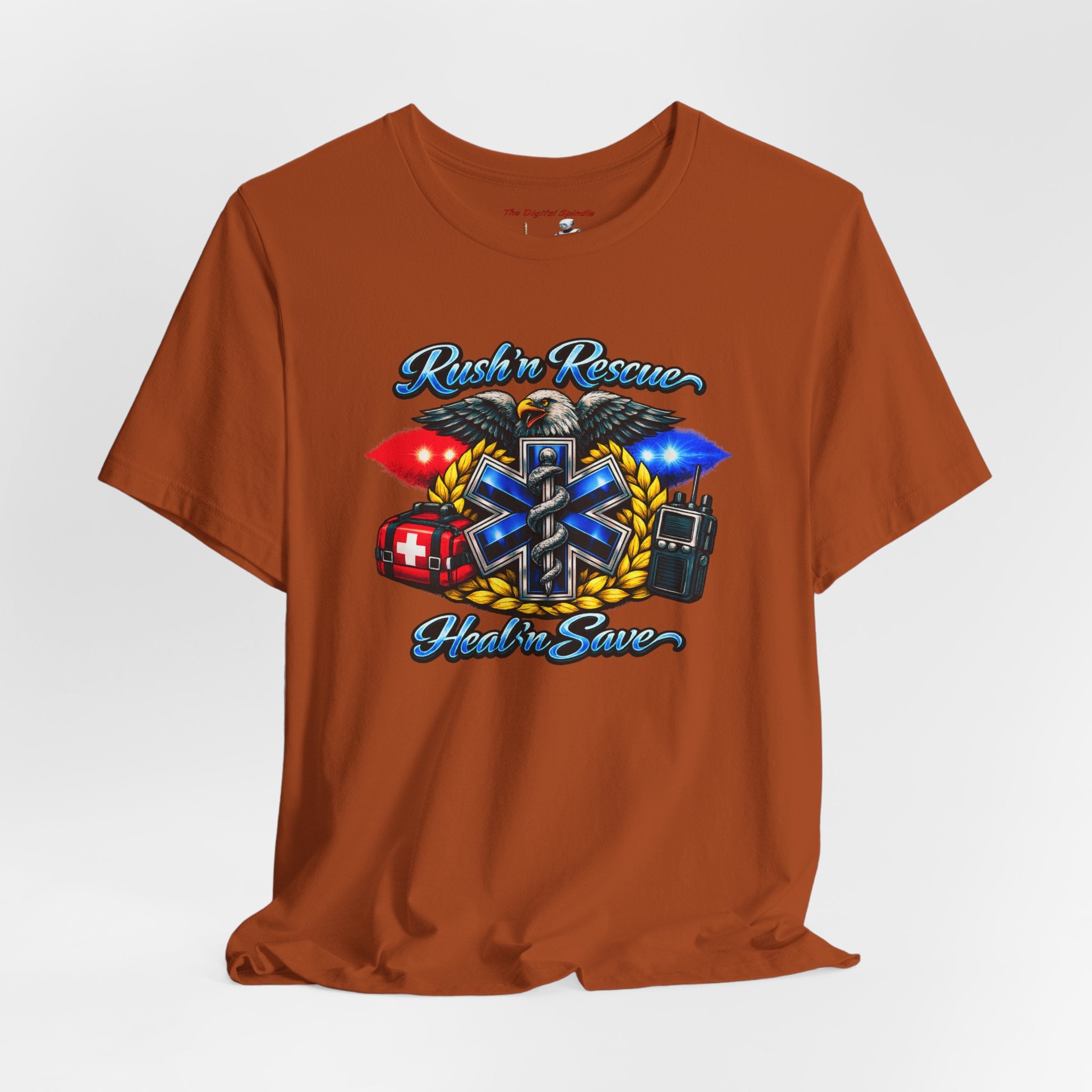 EMS Rescue Tee — "Rush n' Rescue, Heal n' Save" Emergency Medical Shirt