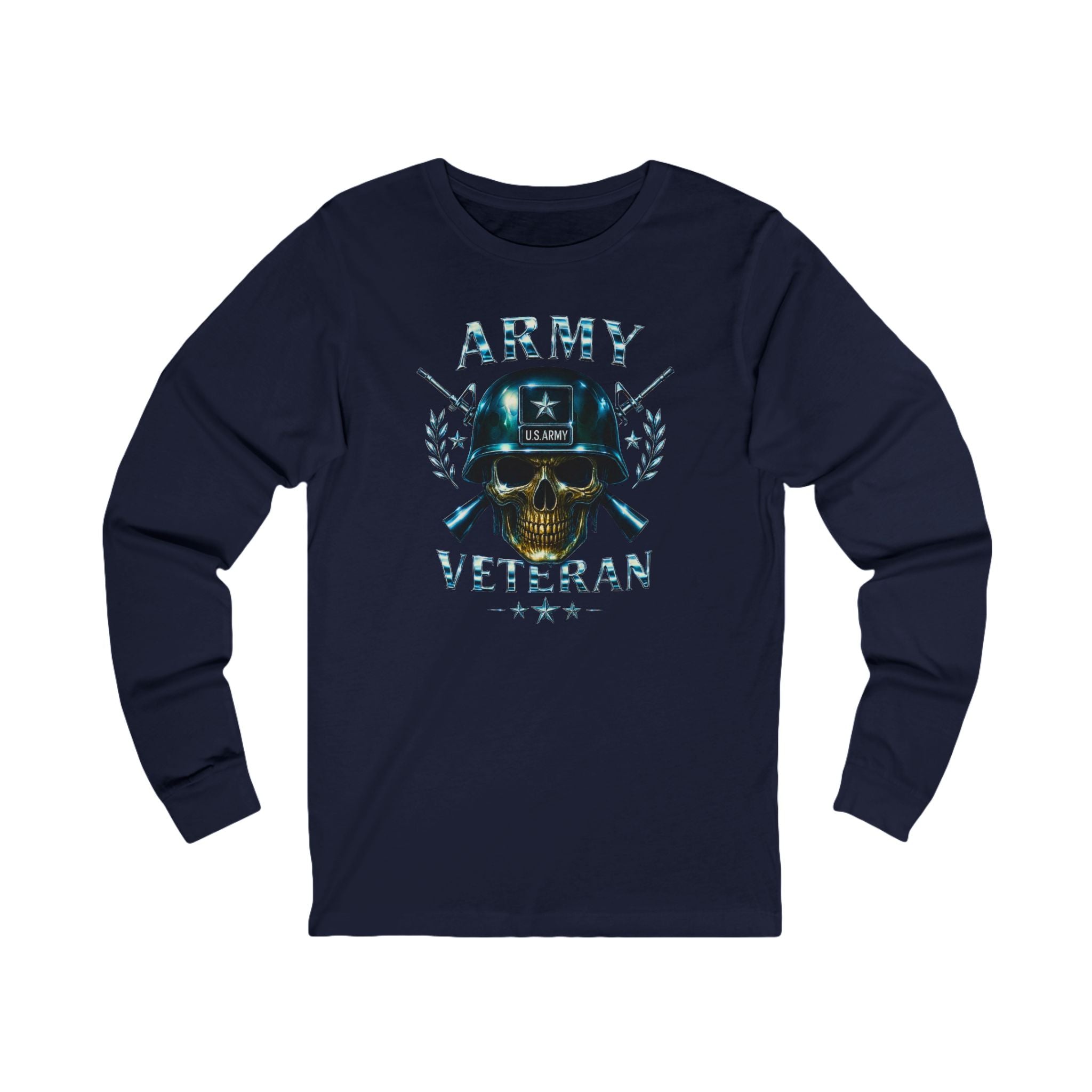 Army Veteran Skull Helmet Long Sleeve Tee — Military Tribute Shirt