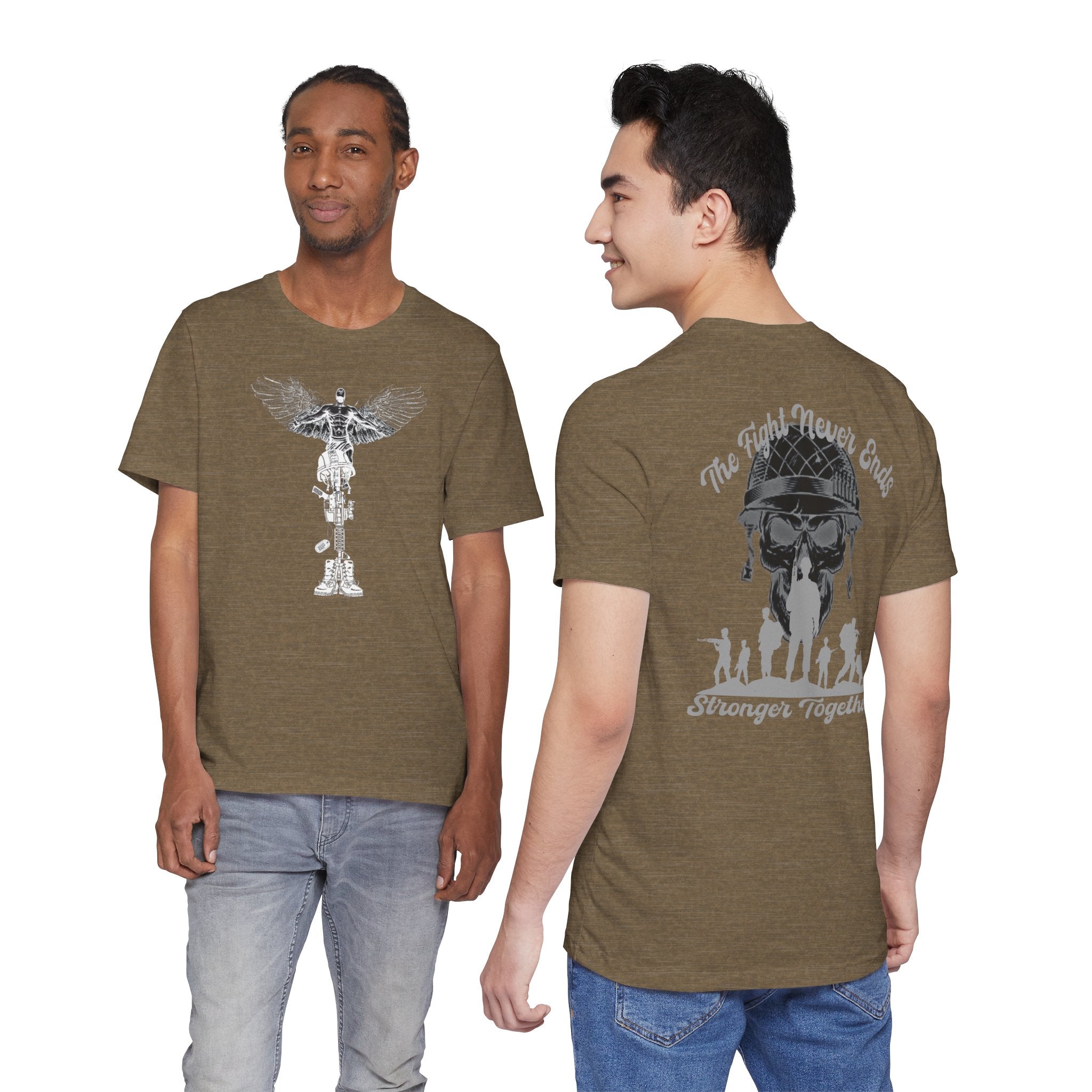 Military Tribute T-Shirt — "The Fight Never Ends, Stronger Together" Graphic Tee