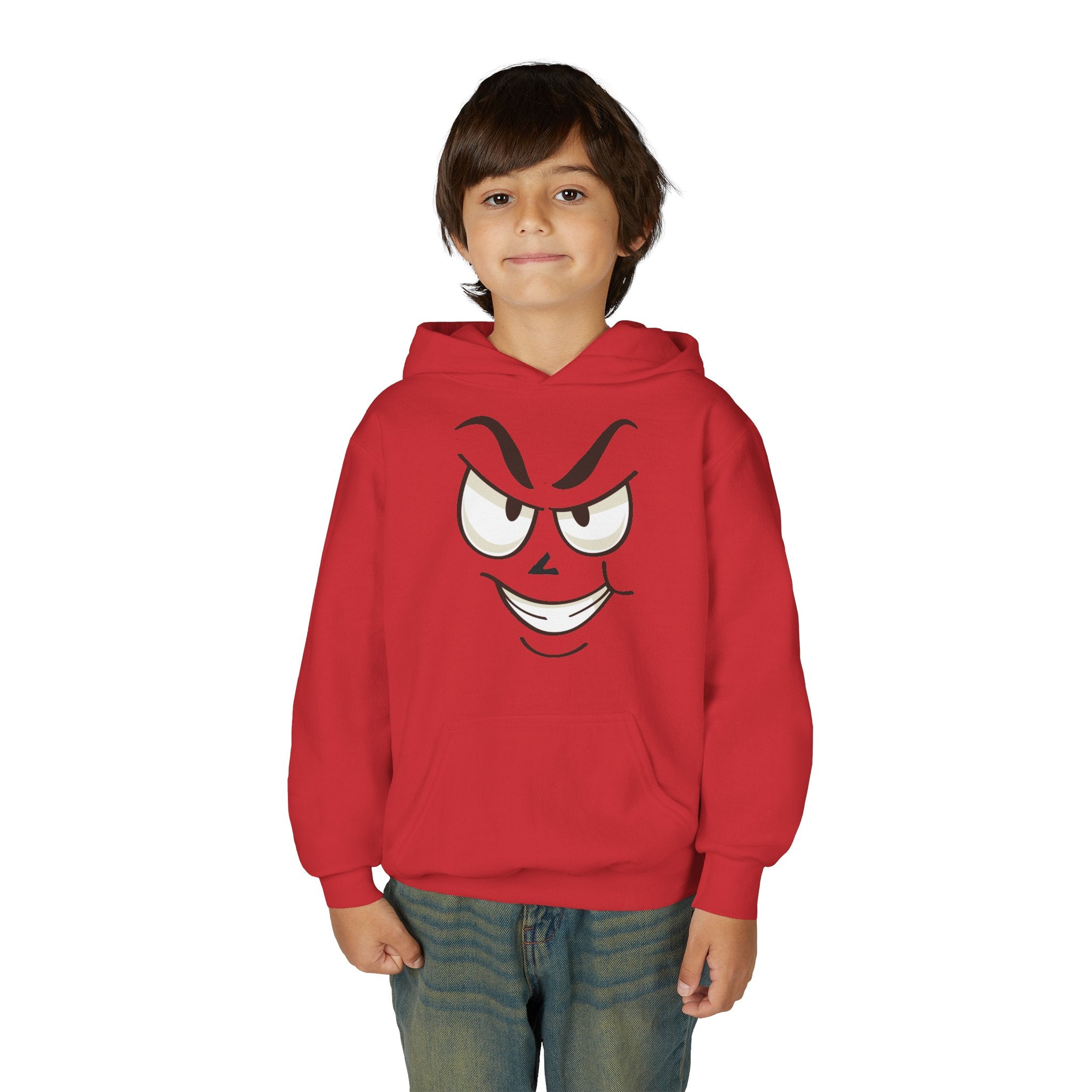 Youth Hoodie with Mischievous Face Graphic
