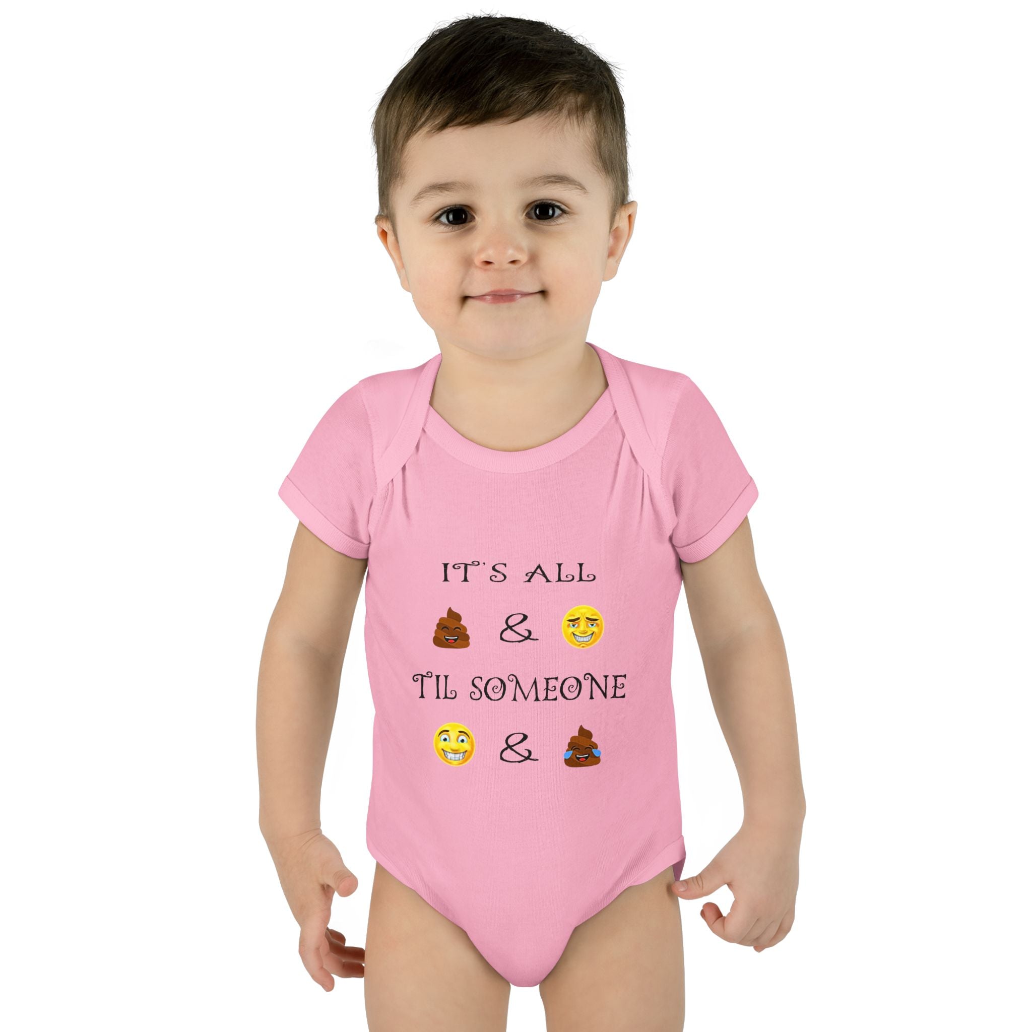 "It's All & 'Til Someone" Poop & Emoji Funny Baby Onesie
