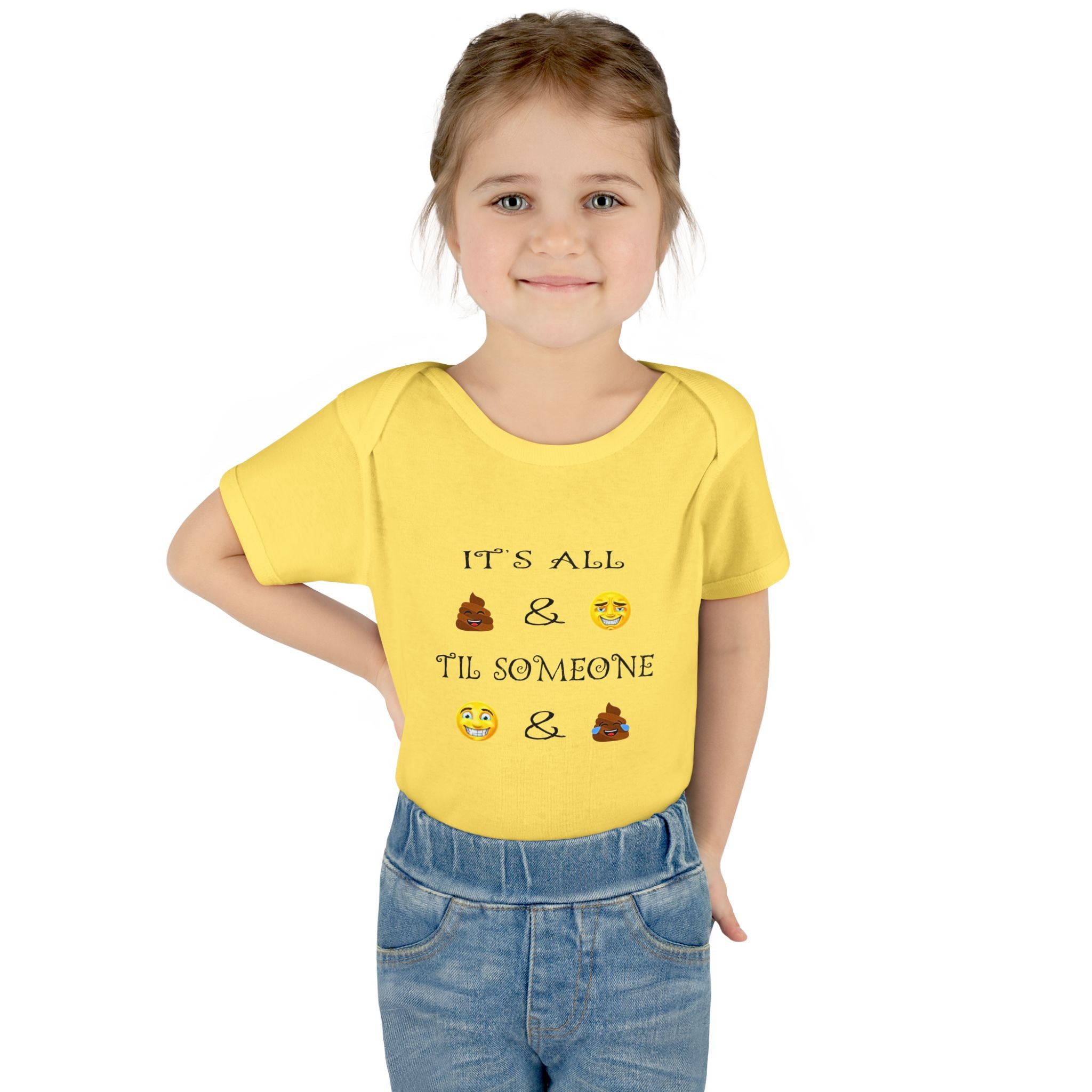 "It's All & 'Til Someone" Poop & Emoji Funny Baby Onesie