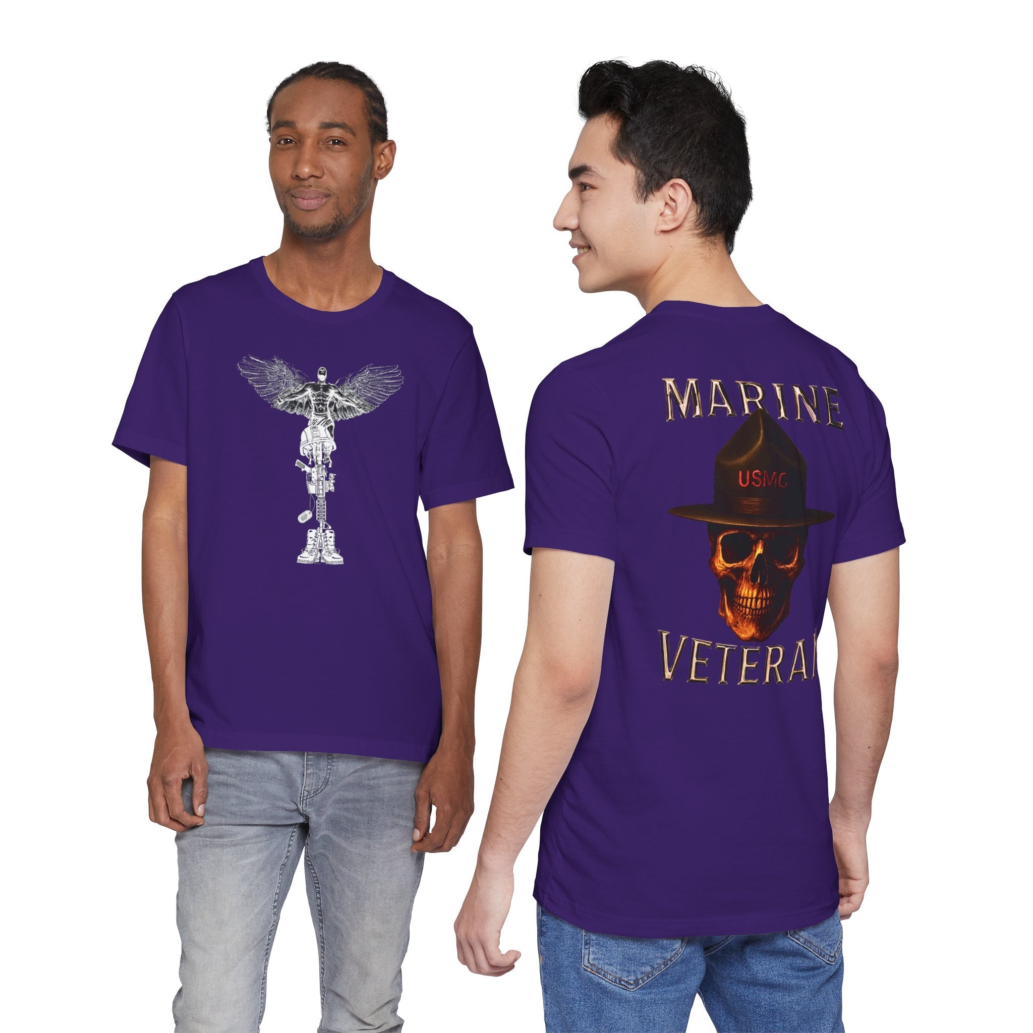 Marine Veteran Skull T‑Shirt — USMC Drill Instructor Hat Design