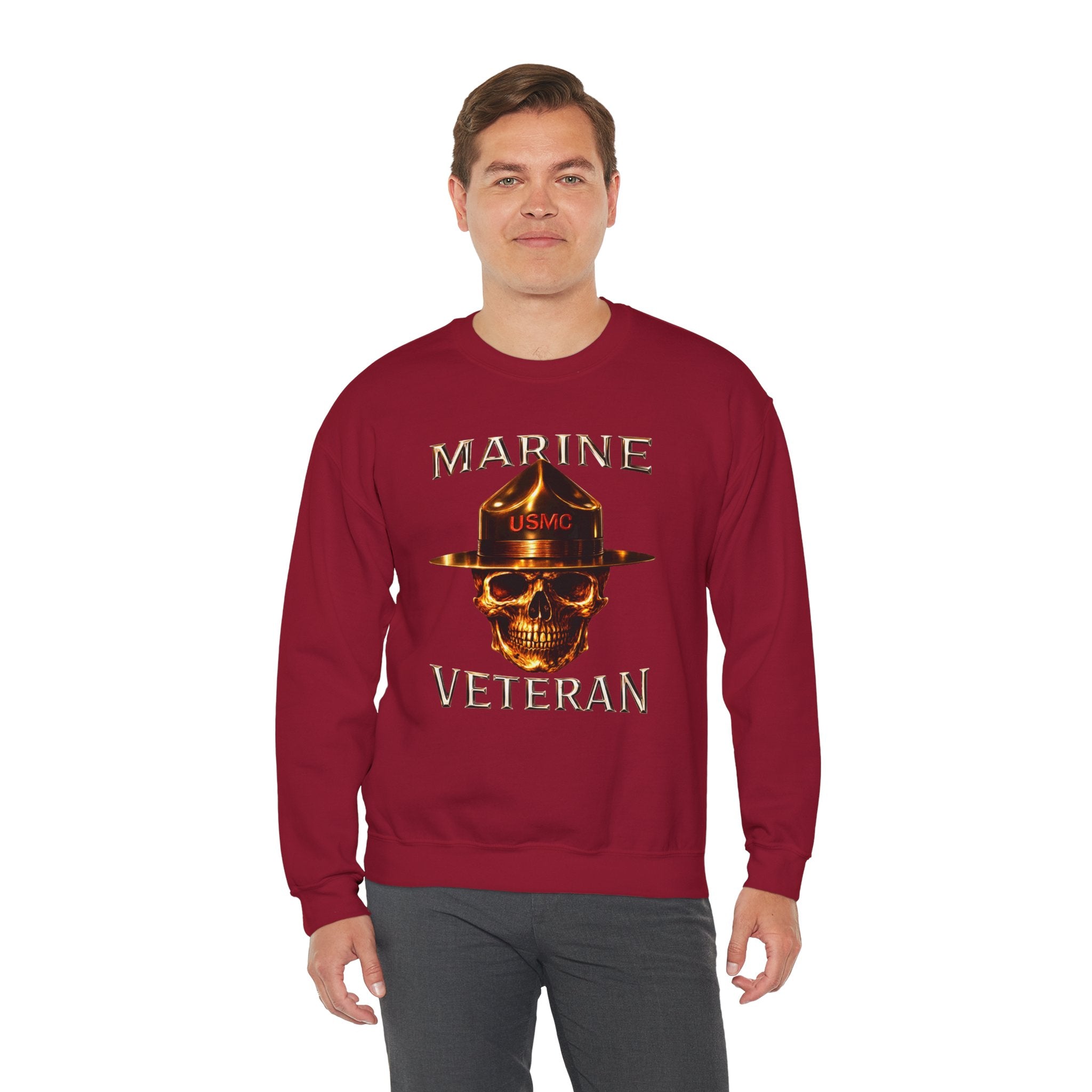 Marine Veteran Sweatshirt - USMC Skull Drill Instructor Crewneck