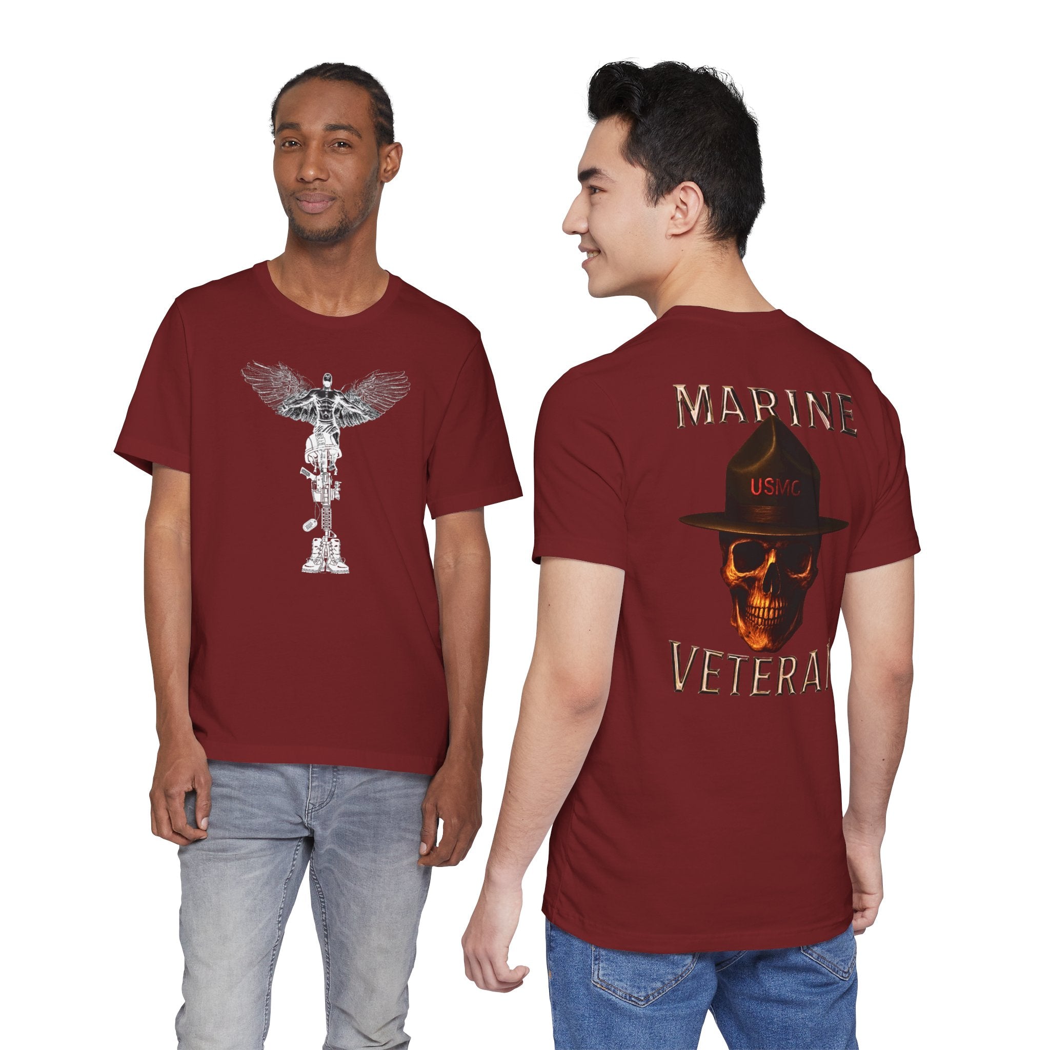 Marine Veteran Skull T‑Shirt — USMC Drill Instructor Hat Design