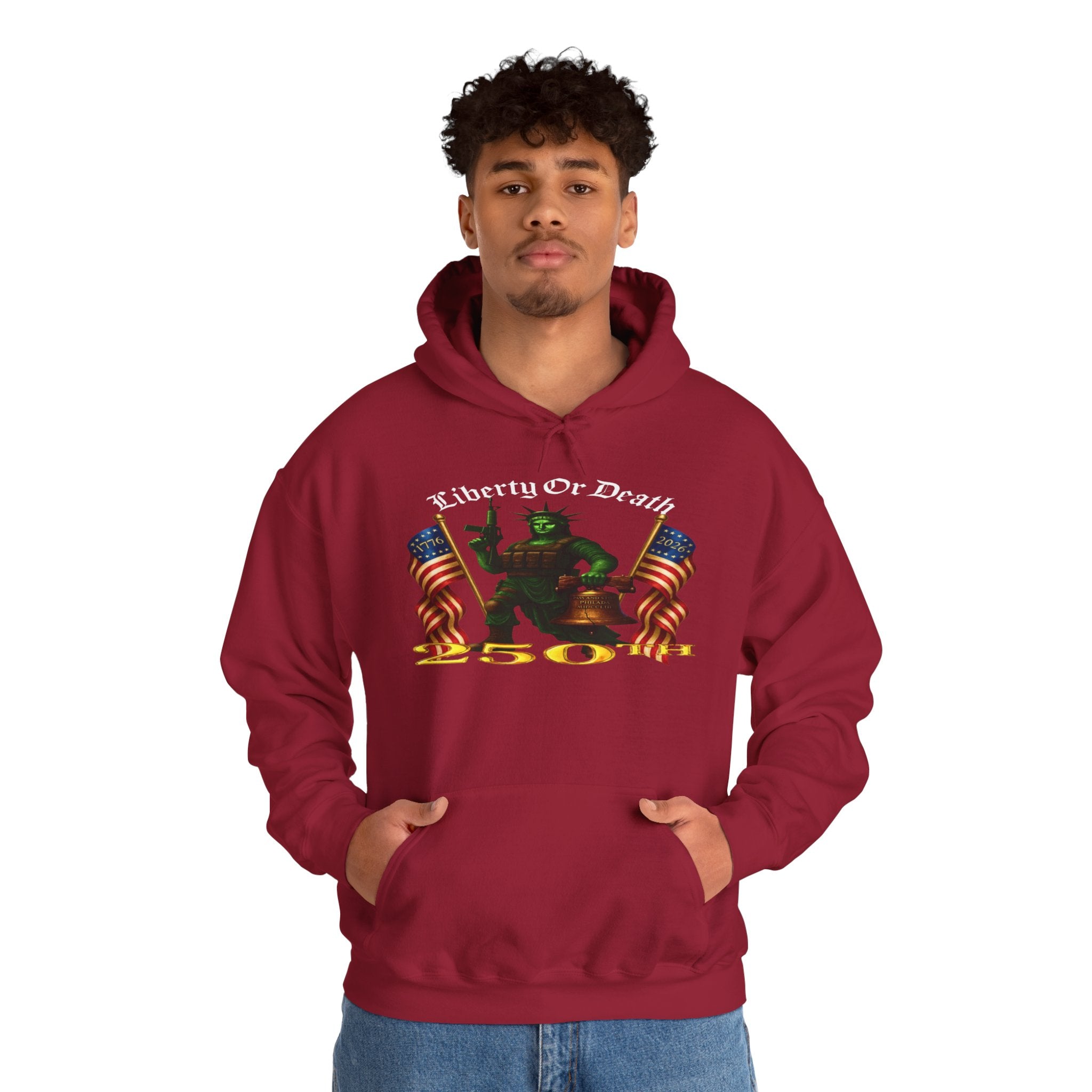 Liberty Or Death 50 Hoodie - Patriotic American Flag Skeleton Graphic Pullover