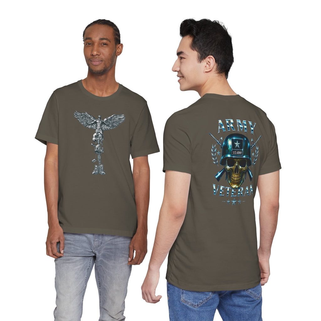 Army Veteran T-Shirt — Skull Helmet & Wings Military Tribute Tee