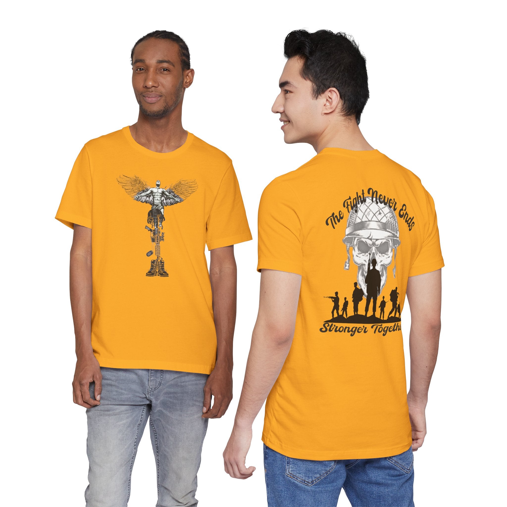 Military Tribute T-Shirt — "The Fight Never Ends" Veteran Stronger Together Tee