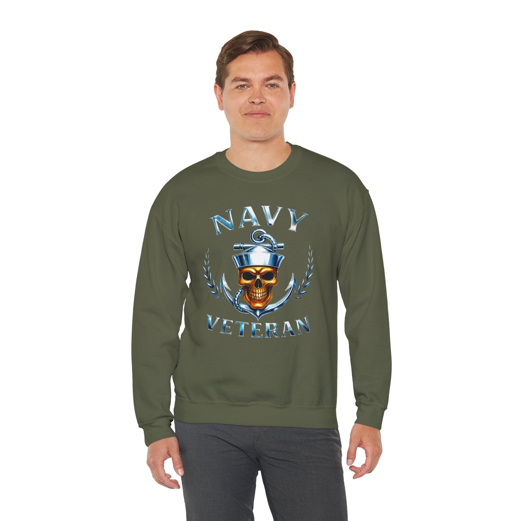 Navy Veteran Skull Anchor Crewneck Sweatshirt