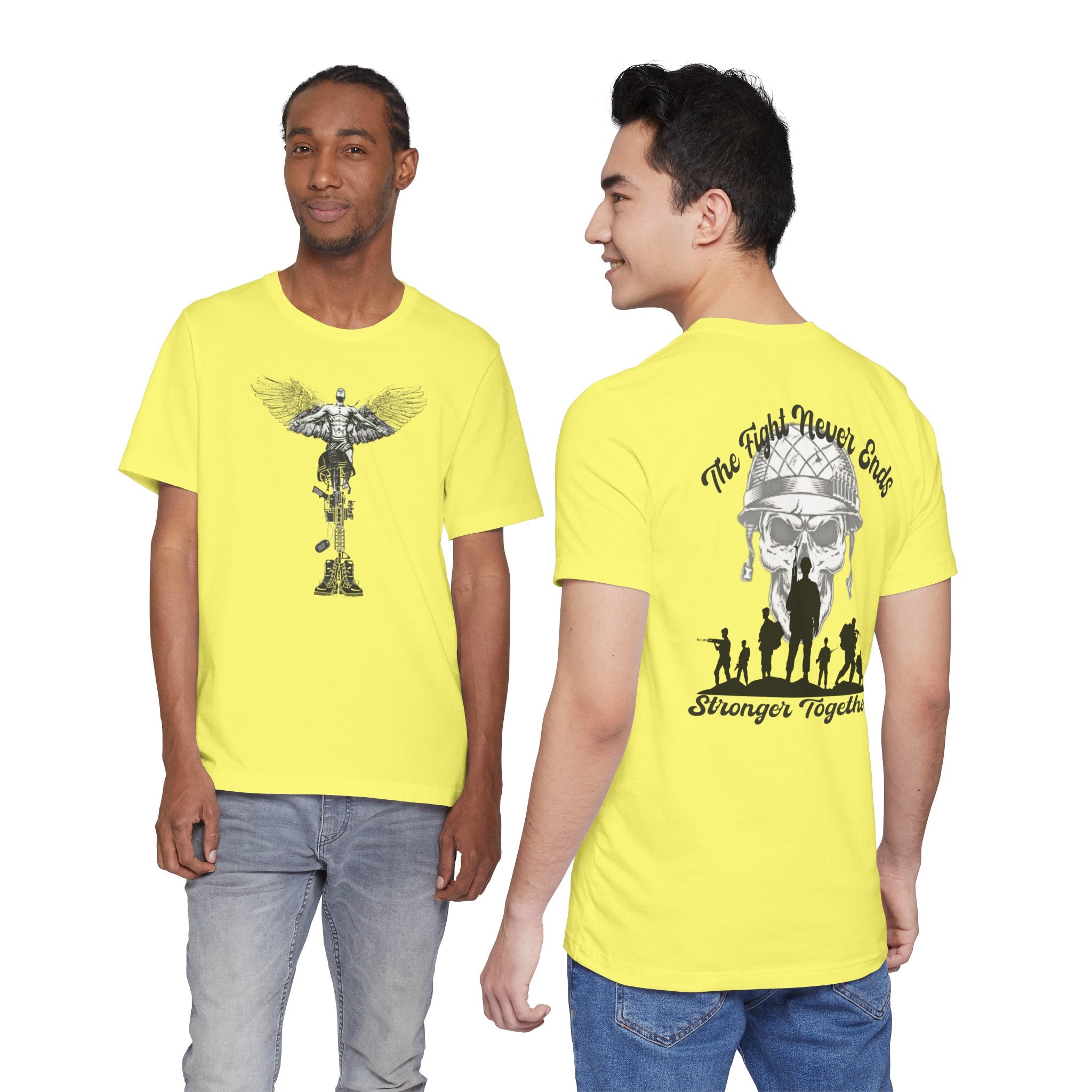 Military Tribute T-Shirt — "The Fight Never Ends" Veteran Stronger Together Tee