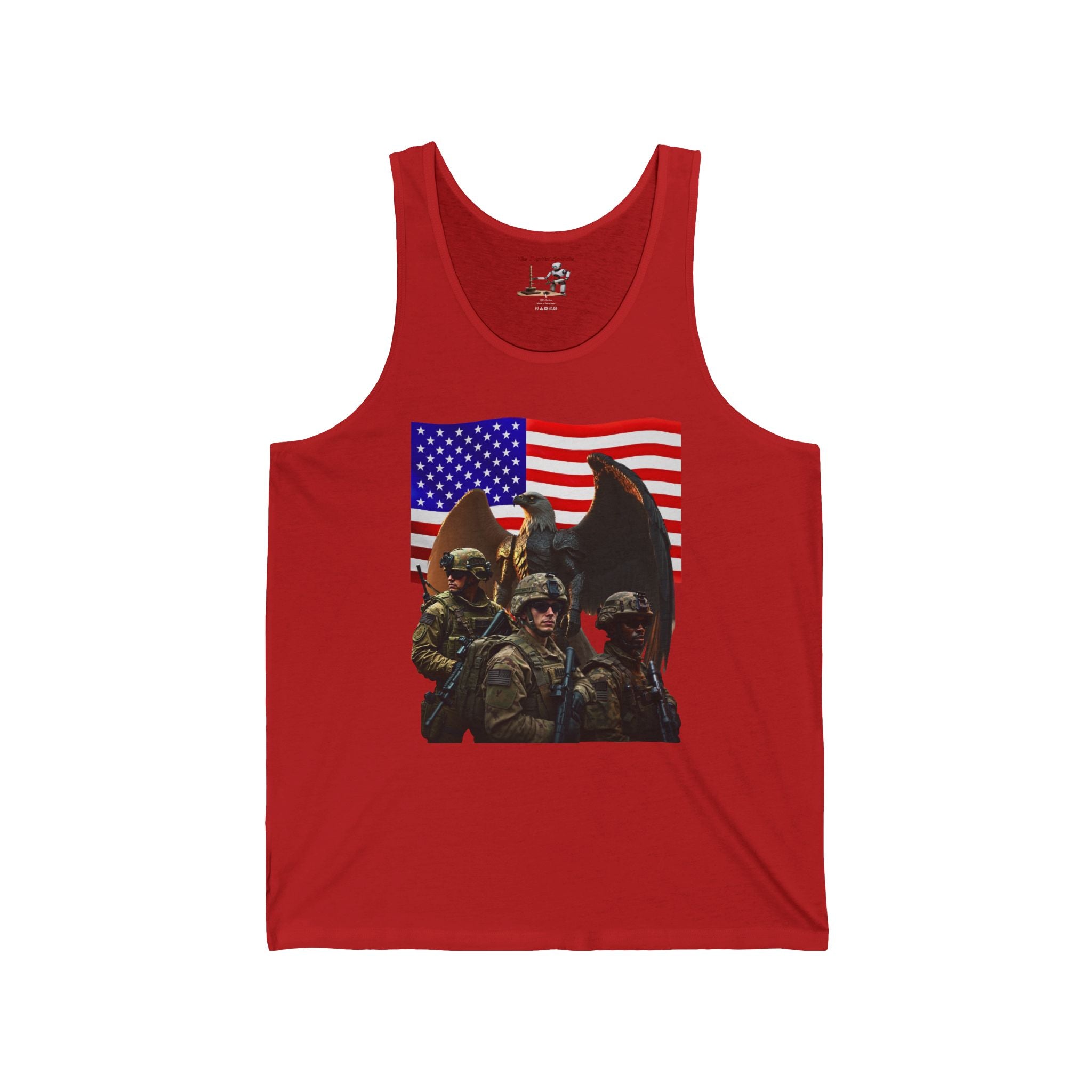 Eagle On Watch Tank Top – Soldiers with American Flag & Eagle Graphic