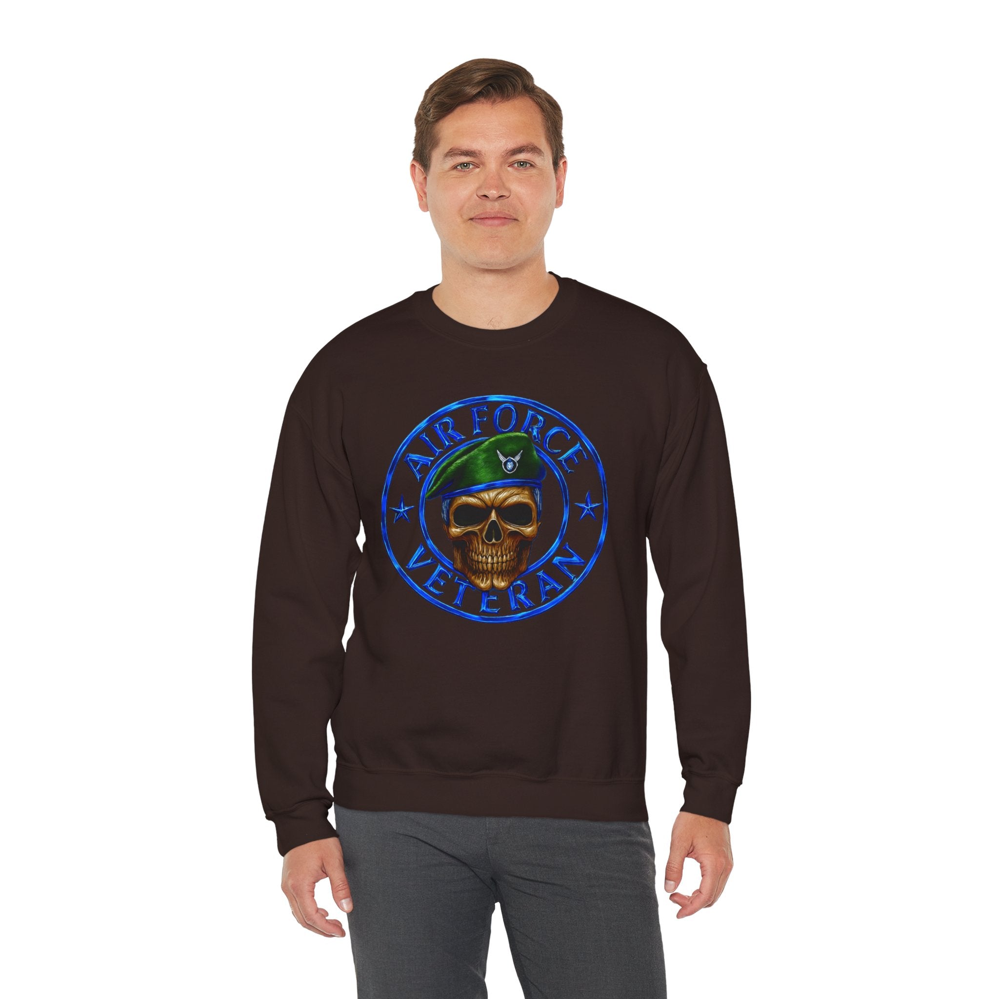 Air Force Veteran Skull Crewneck Sweatshirt — Military Veteran Pride Pullover