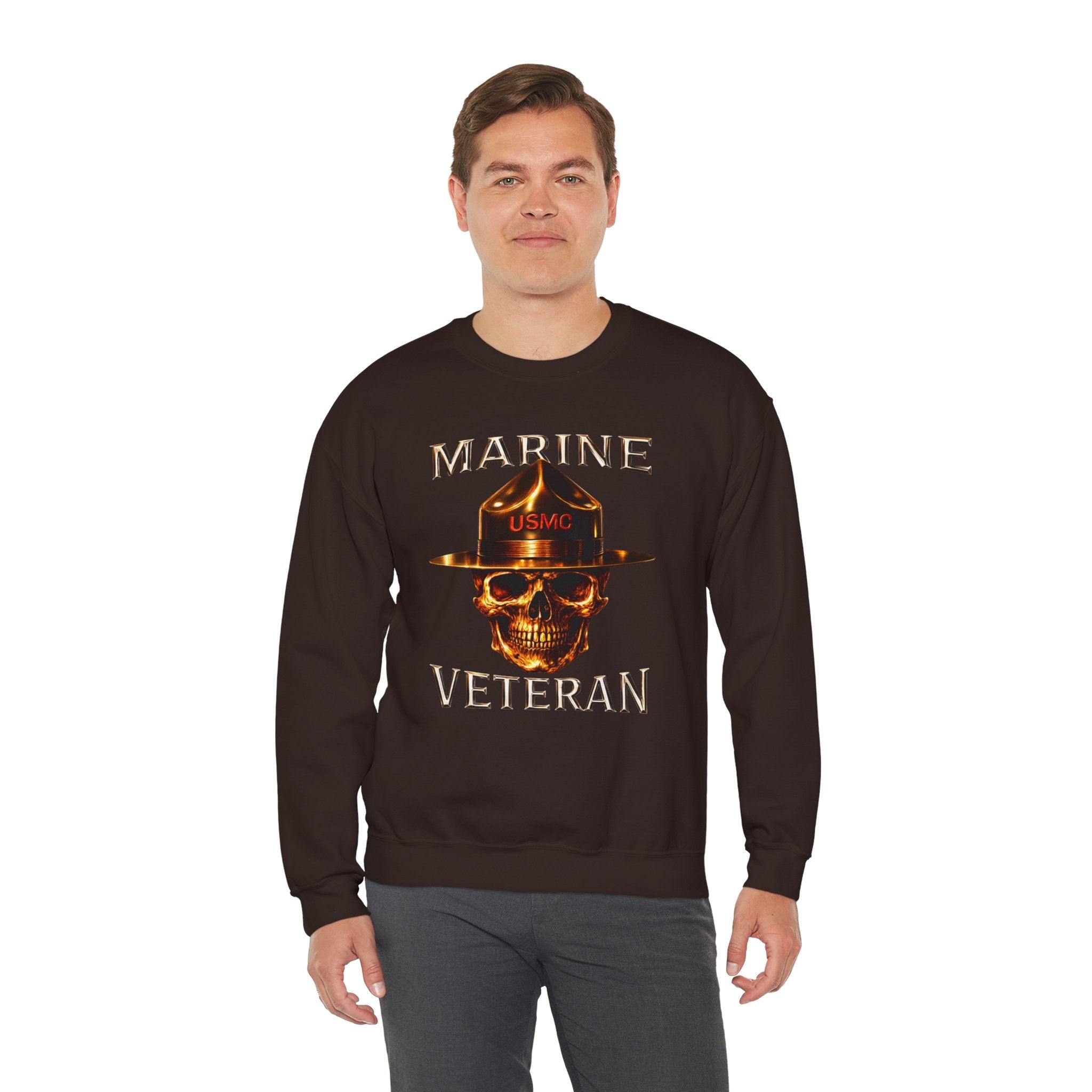 Marine Veteran Sweatshirt - USMC Skull Drill Instructor Crewneck