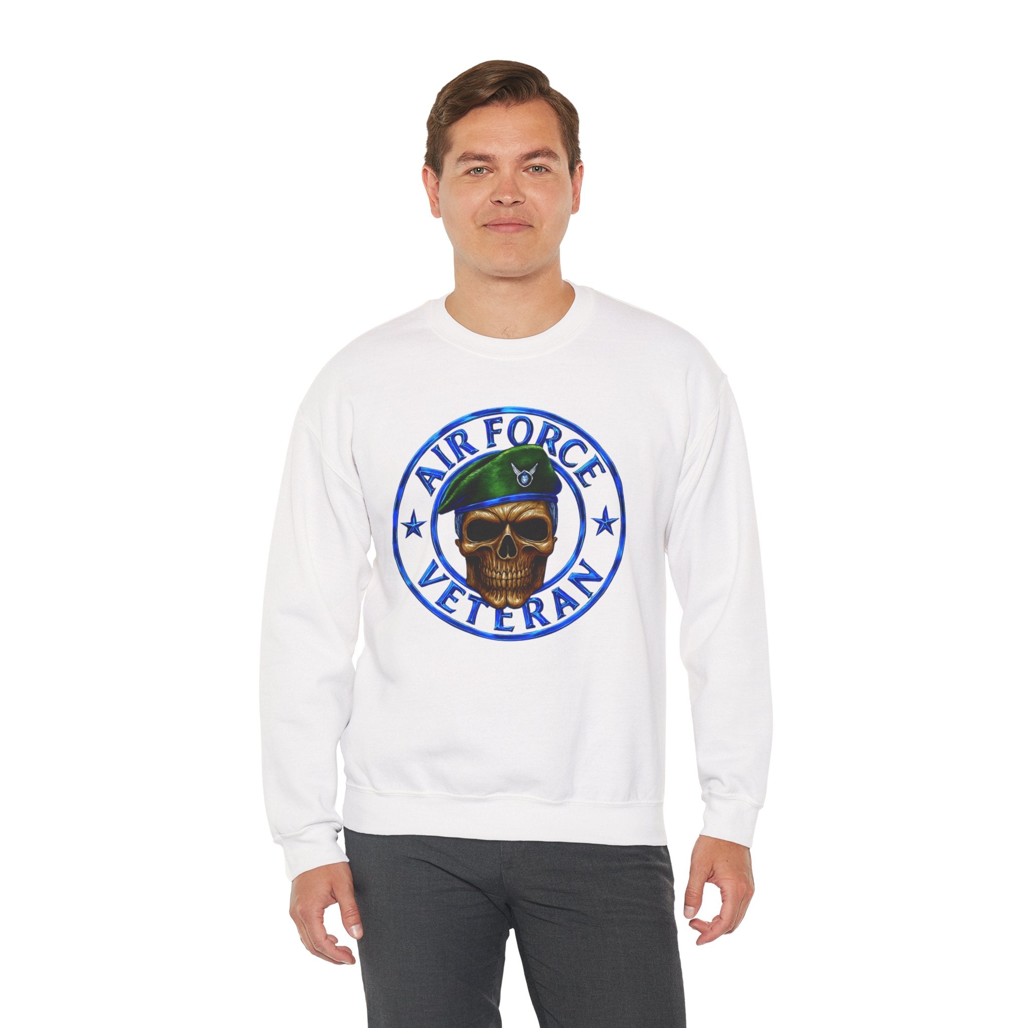 Air Force Veteran Skull Crewneck Sweatshirt — Military Veteran Pride Pullover