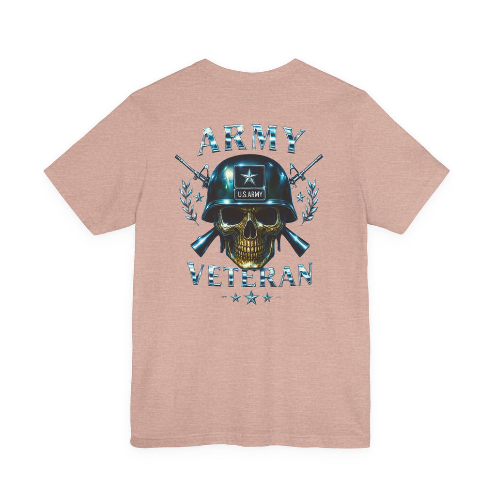 Army Veteran T-Shirt — Military Skull Helmet Back & Winged Medic Front Tee