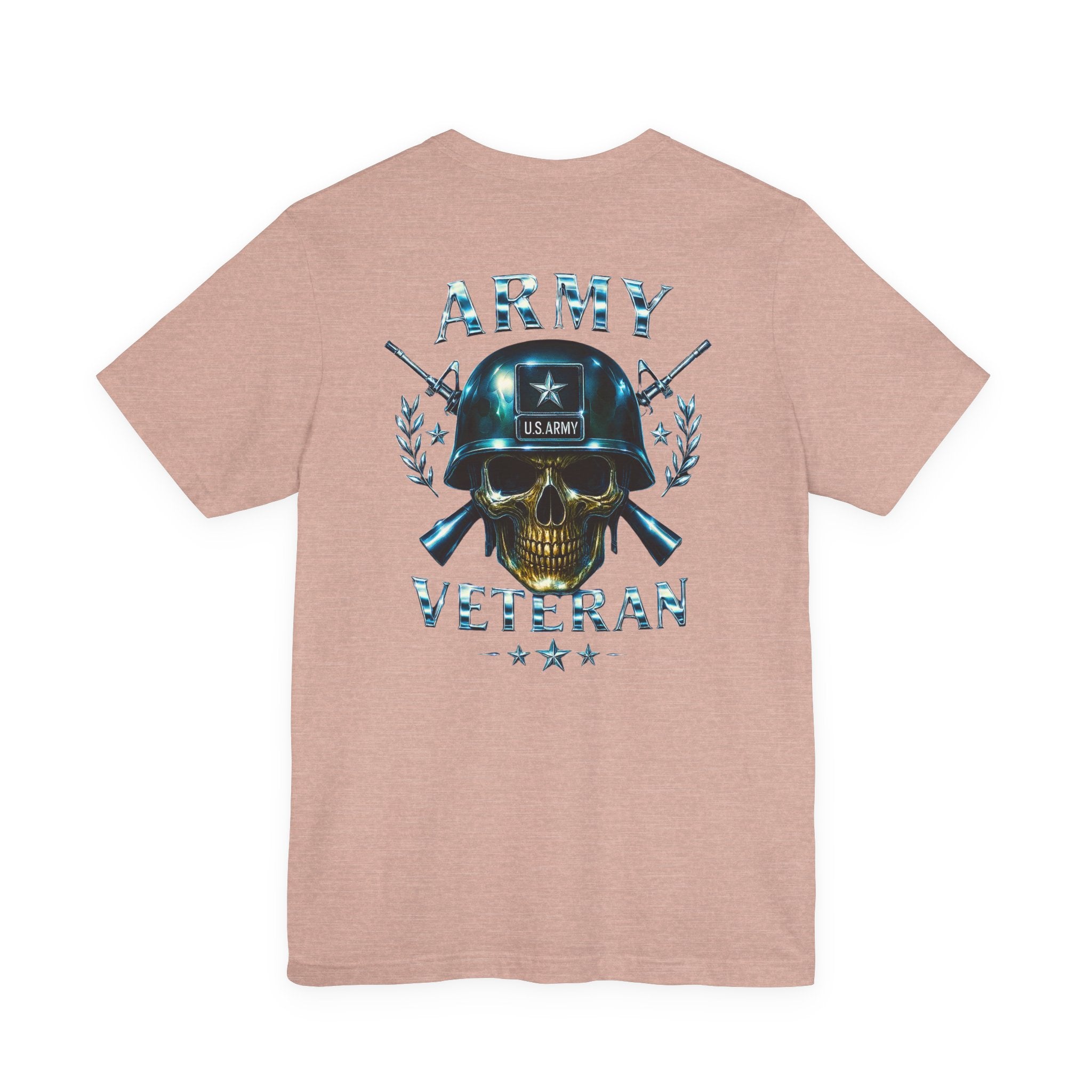 Army Veteran T-Shirt — Military Skull Helmet Back & Winged Medic Front Tee
