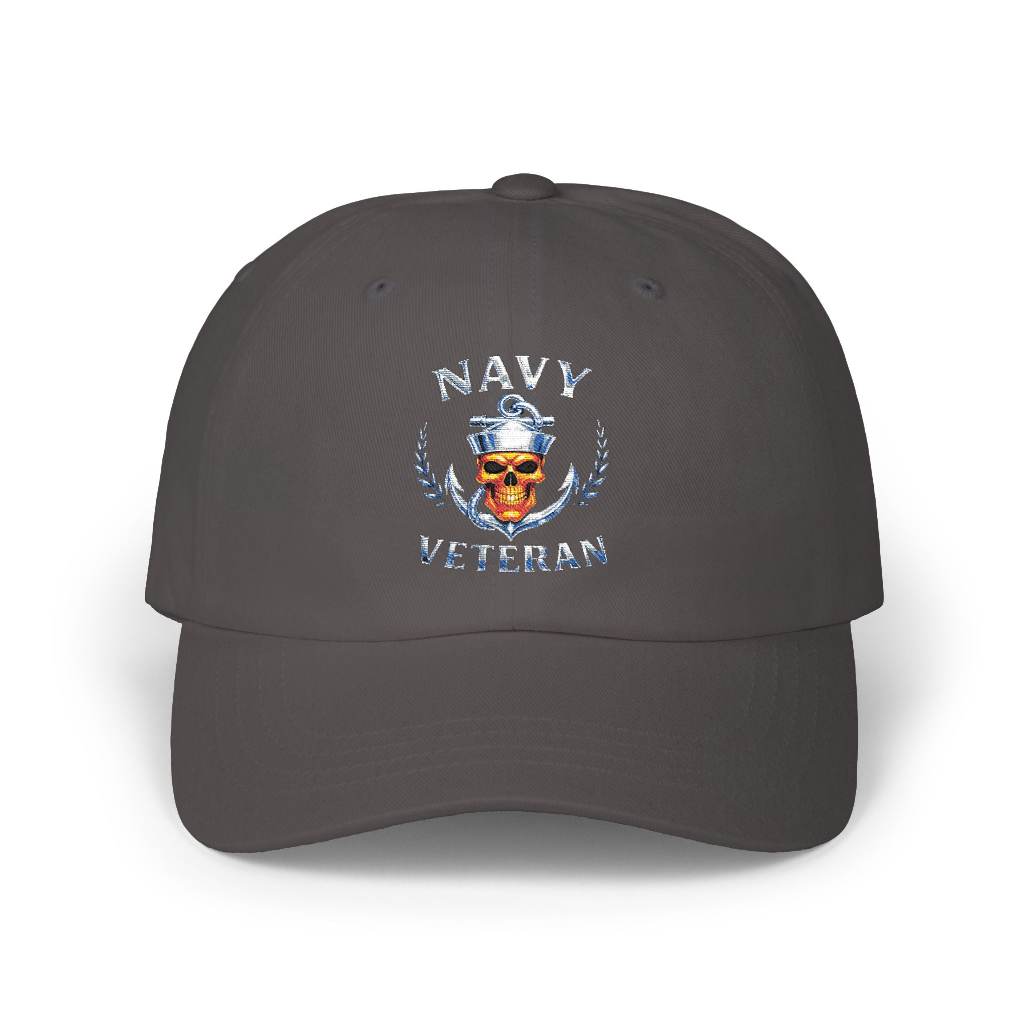 Navy Veteran Skull Dad Cap — Distressed American Flag Backstrap Hat