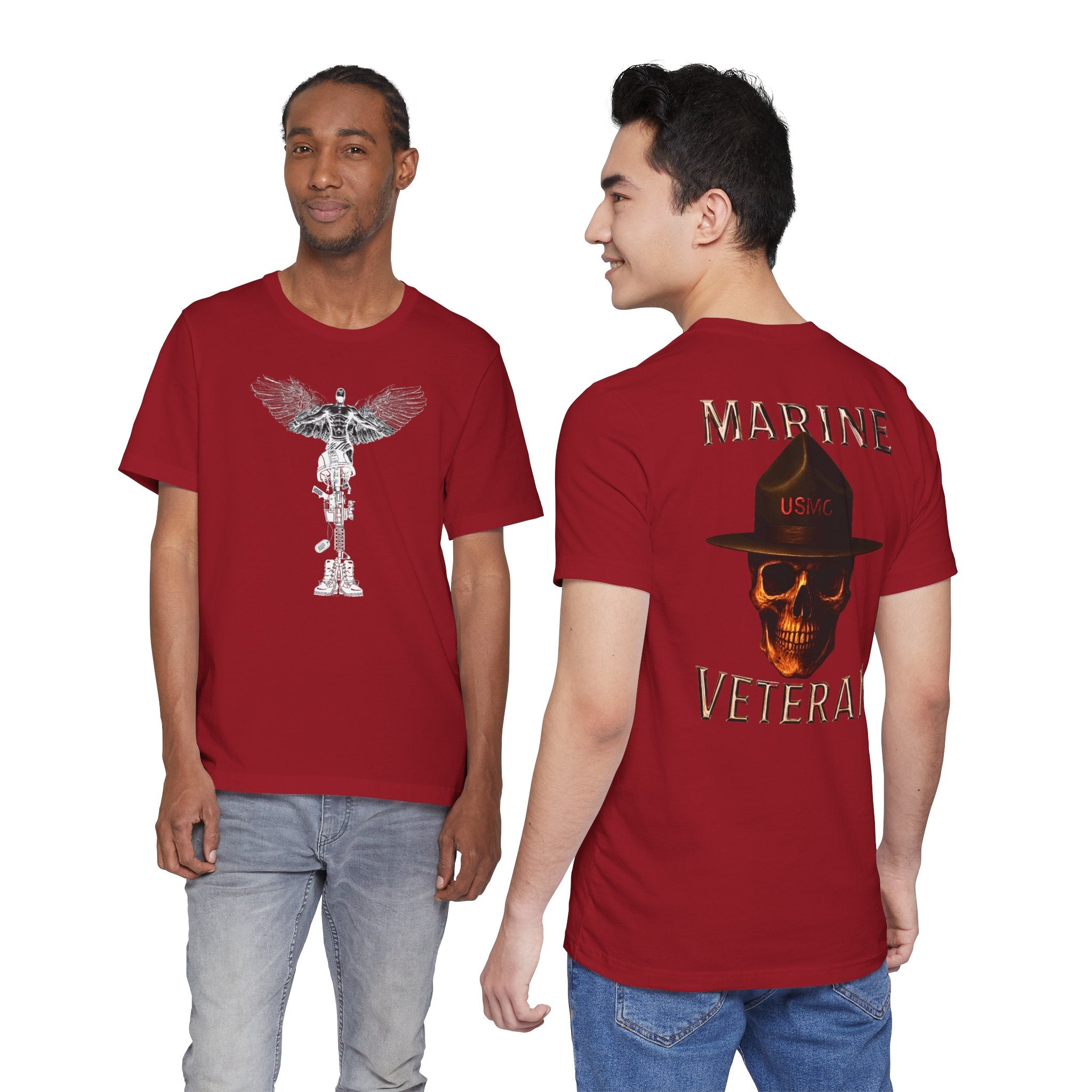 Marine Veteran Skull T‑Shirt — USMC Drill Instructor Hat Design