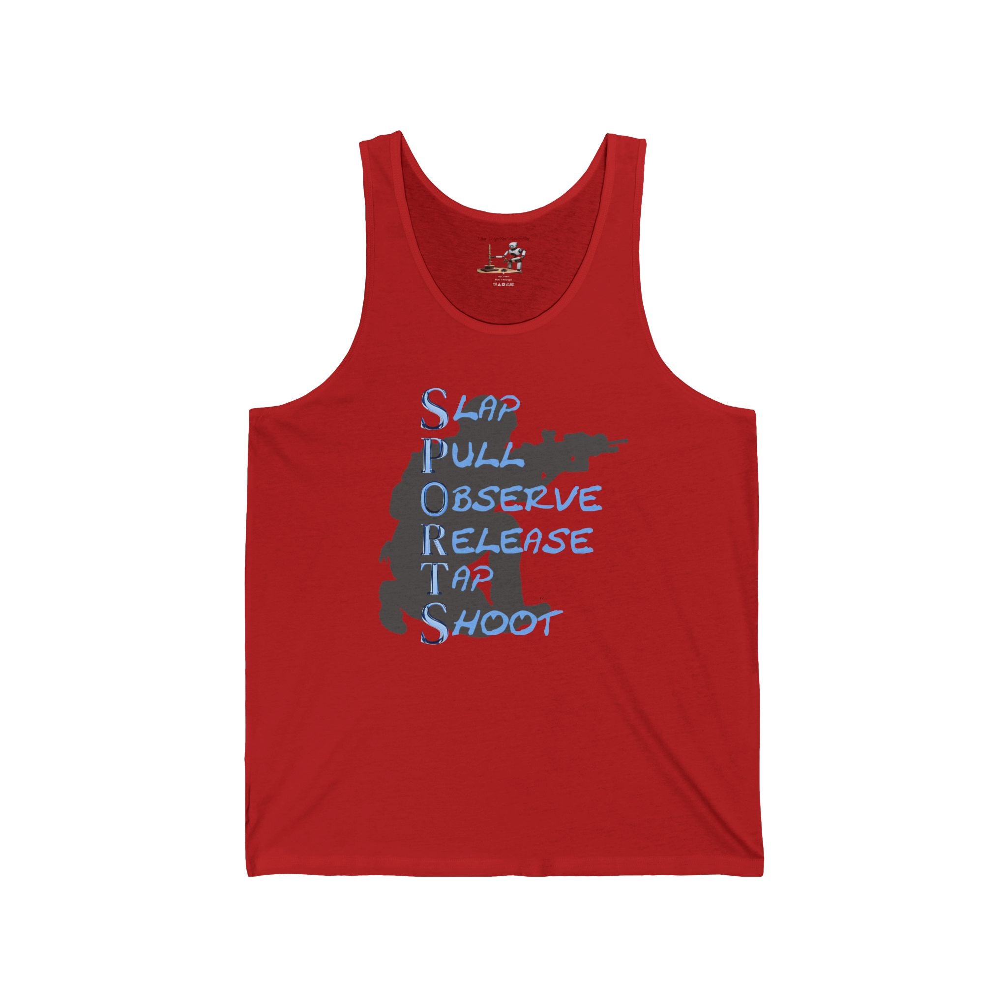 SPORTS Tank Top — "Stop, Observe, Release, Take, Shoot" Graphic