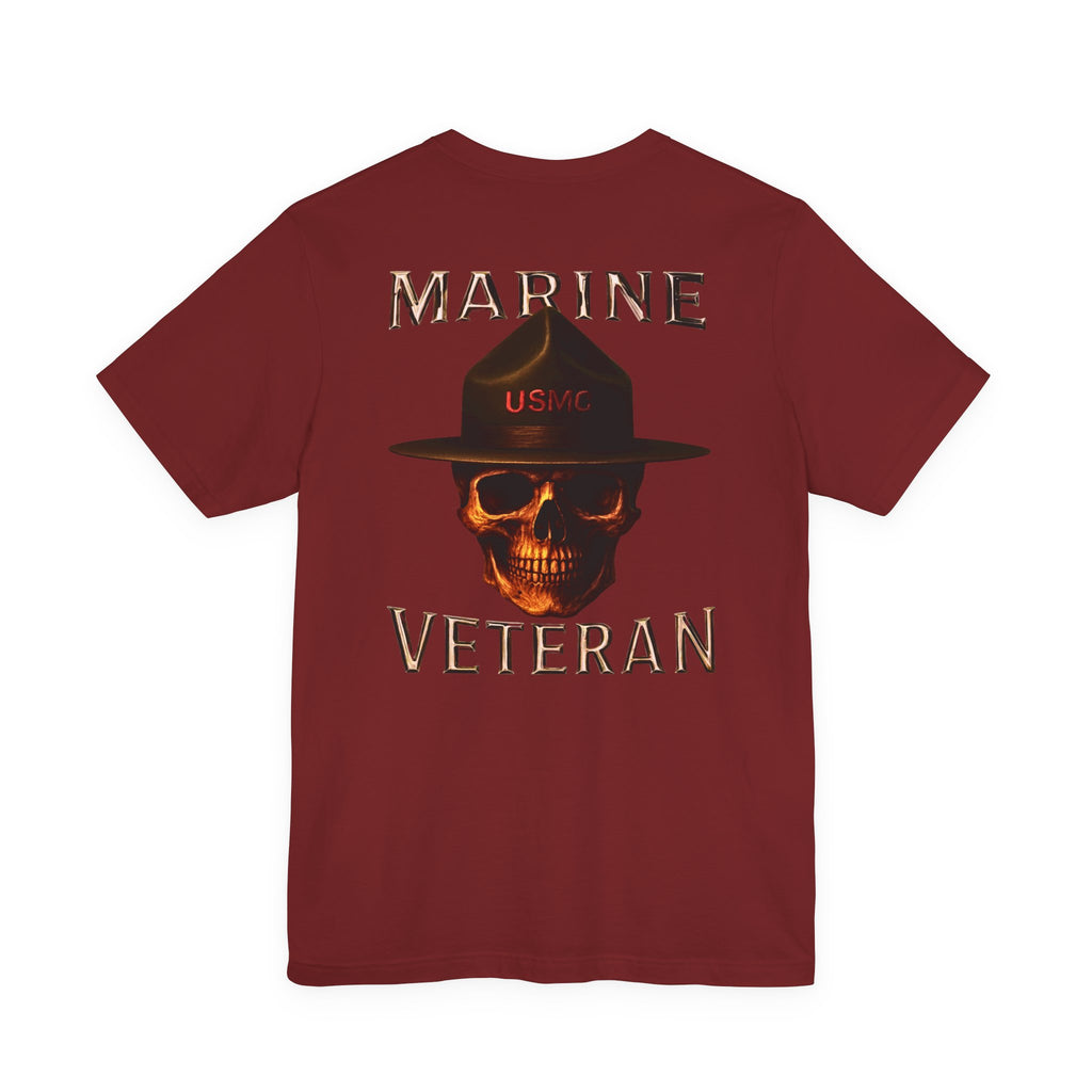 Marine Veteran Skull T‑Shirt — USMC Drill Instructor Hat Design