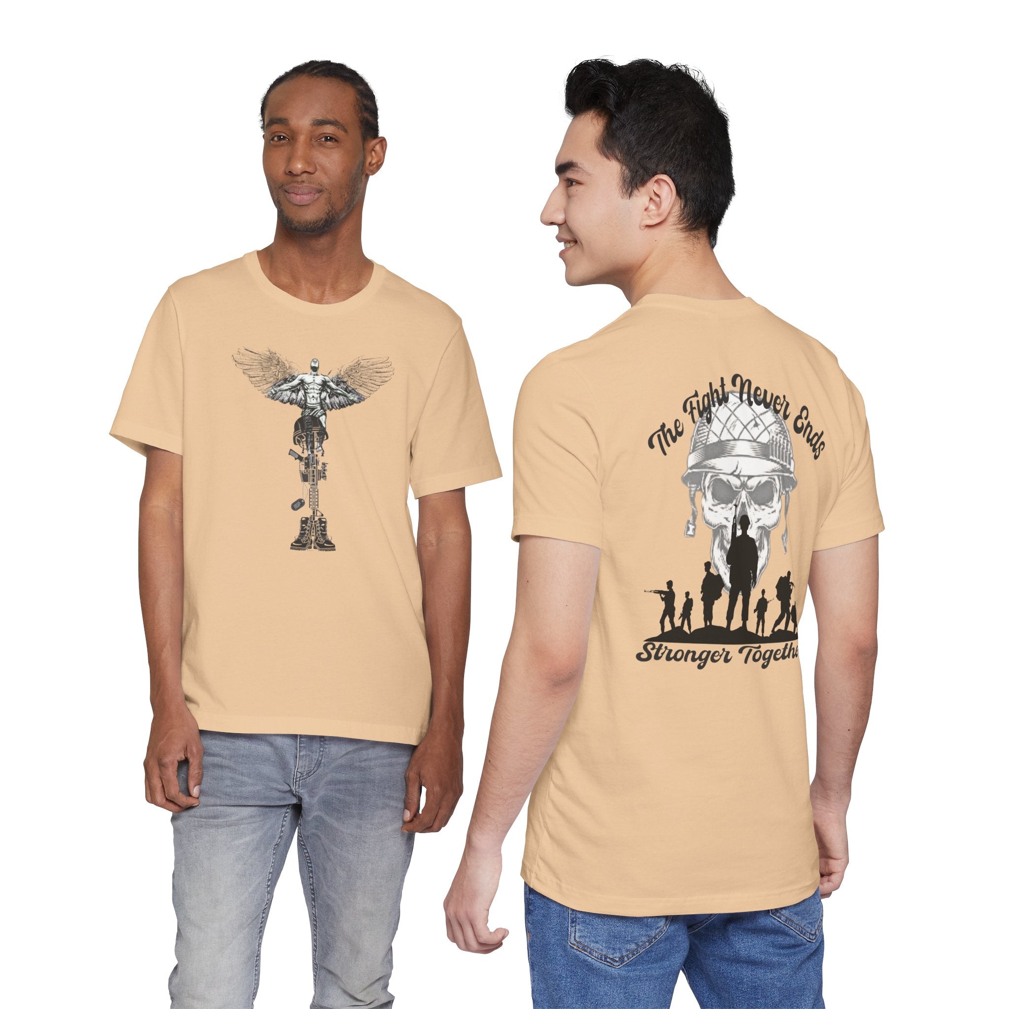 Military Tribute T-Shirt — "The Fight Never Ends" Veteran Stronger Together Tee