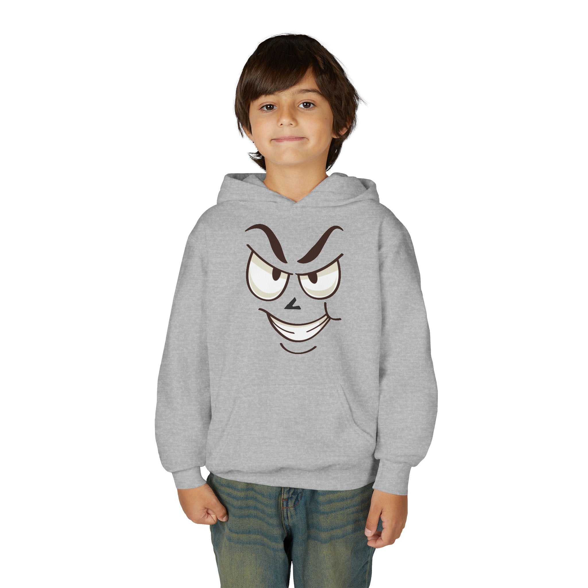 Youth Hoodie with Mischievous Face Graphic