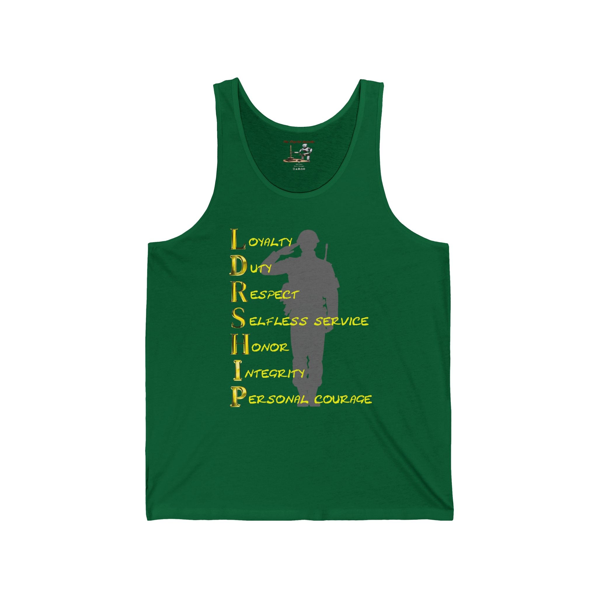 Leadership Values Tank Top — 'Leadership' Acronym Graphic Military Salute Shirt