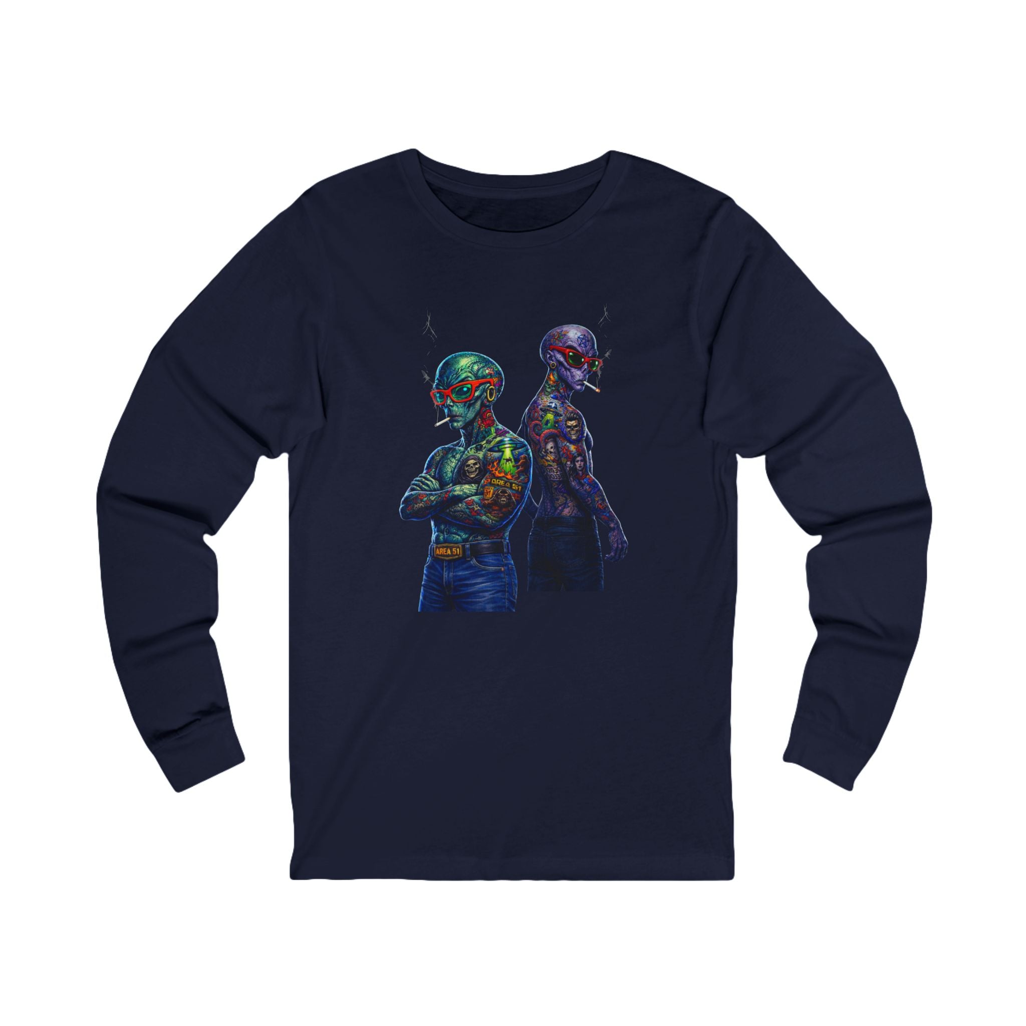 Psychedelic Alien Art Long Sleeve Tee — Colorful Cosmic Duo Graphic