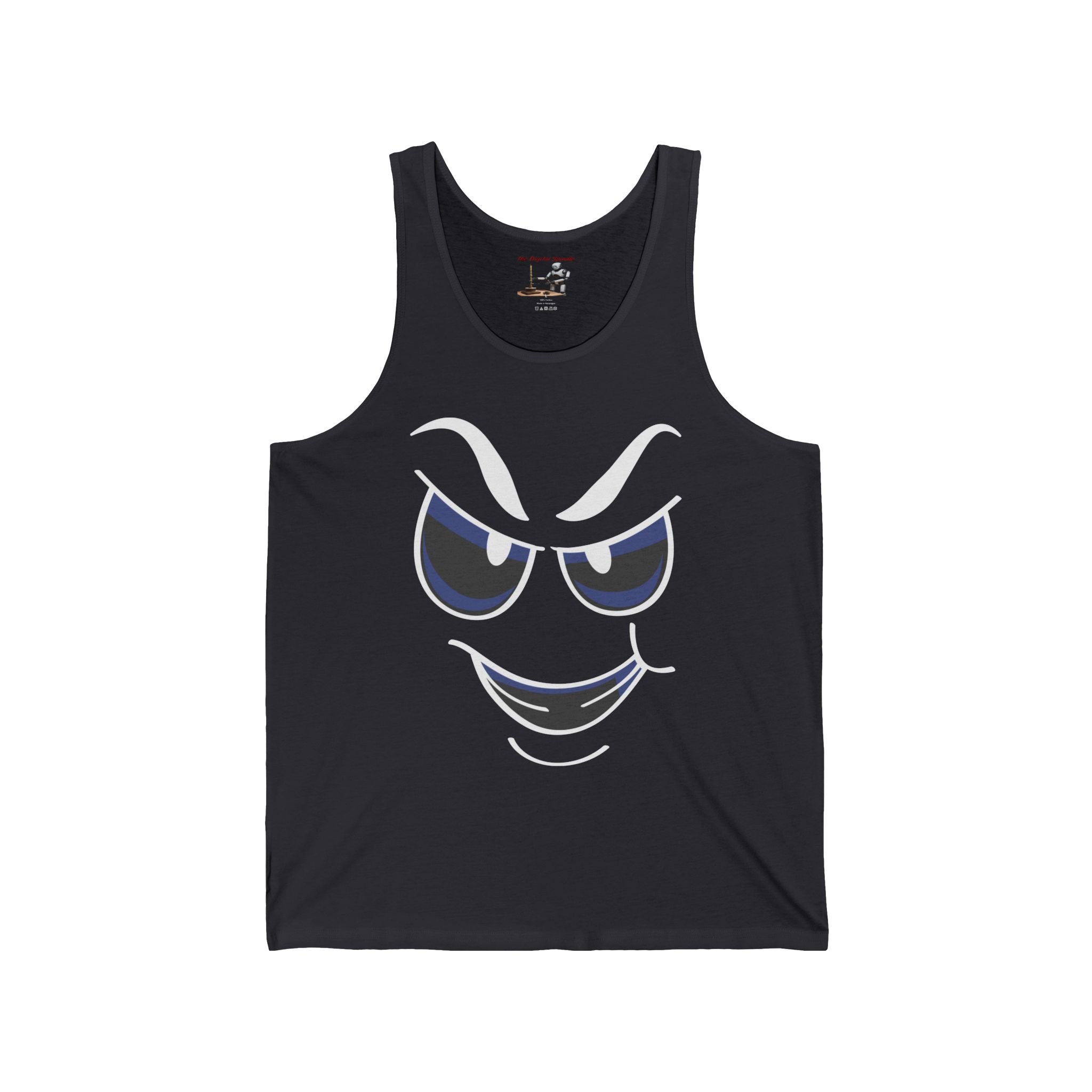 Smirking Face Tank Top — Playful Grin Graphic Sleeveless Tee