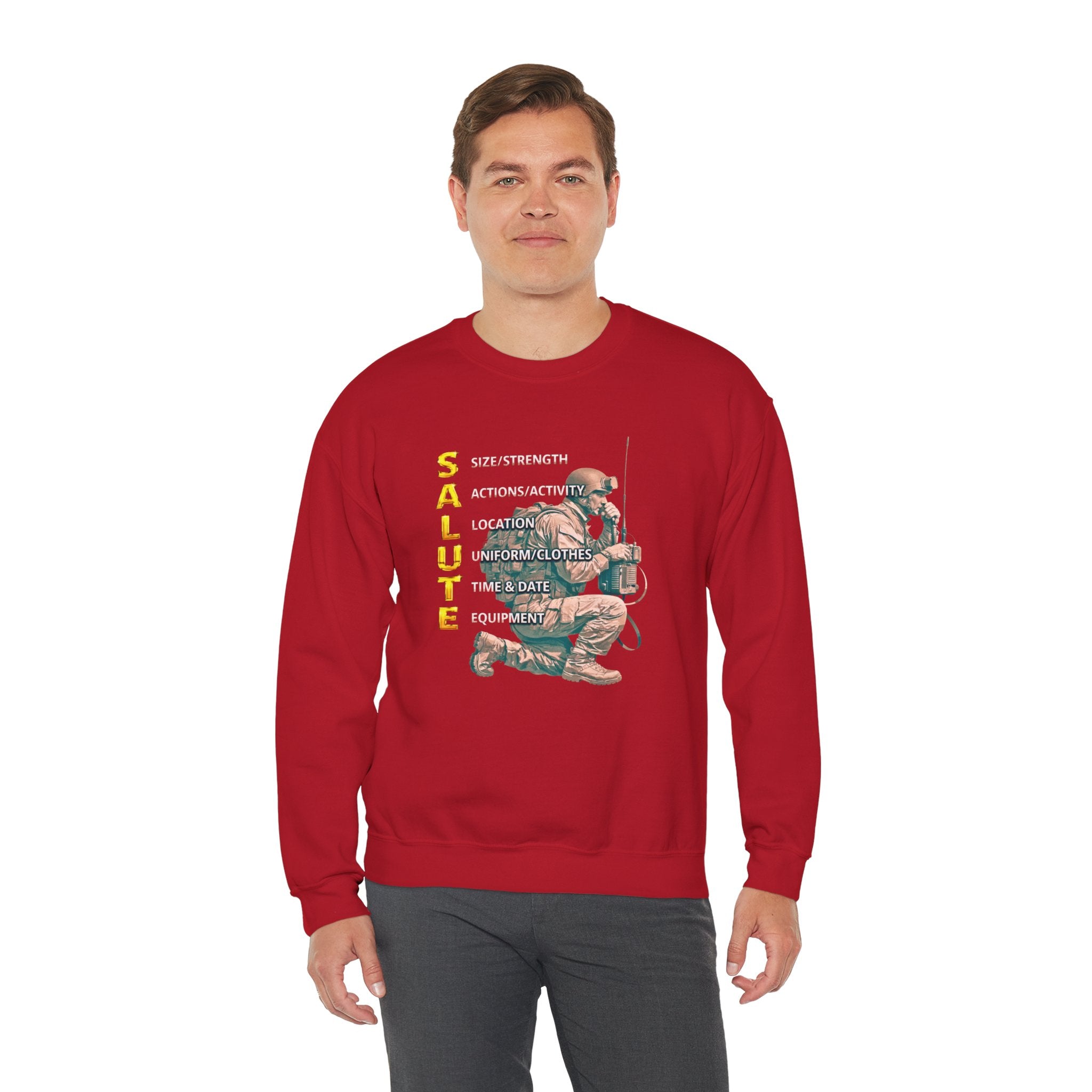 Salute Military Crewneck Sweatshirt — Tactical Kneeling Soldier Design