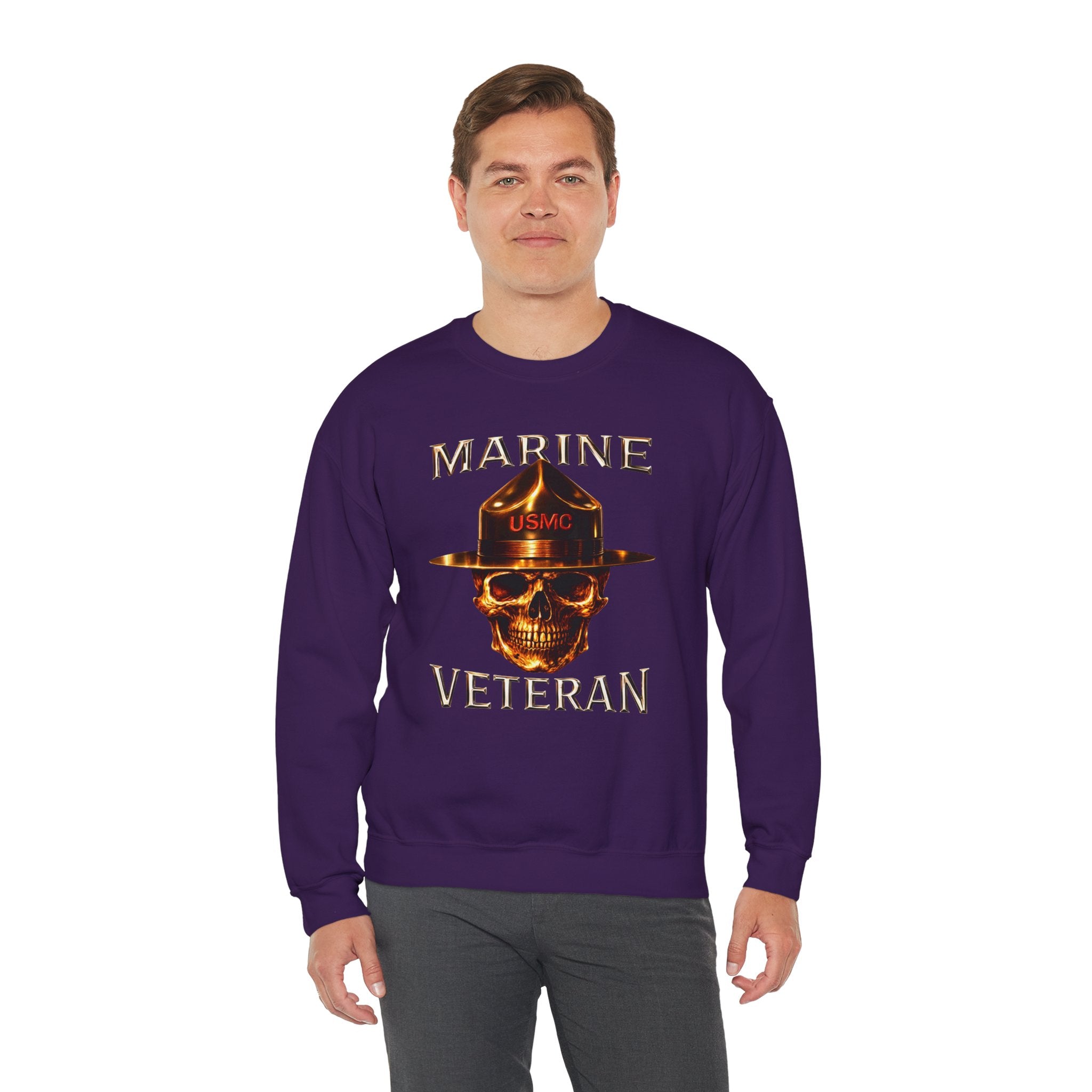 Marine Veteran Sweatshirt - USMC Skull Drill Instructor Crewneck