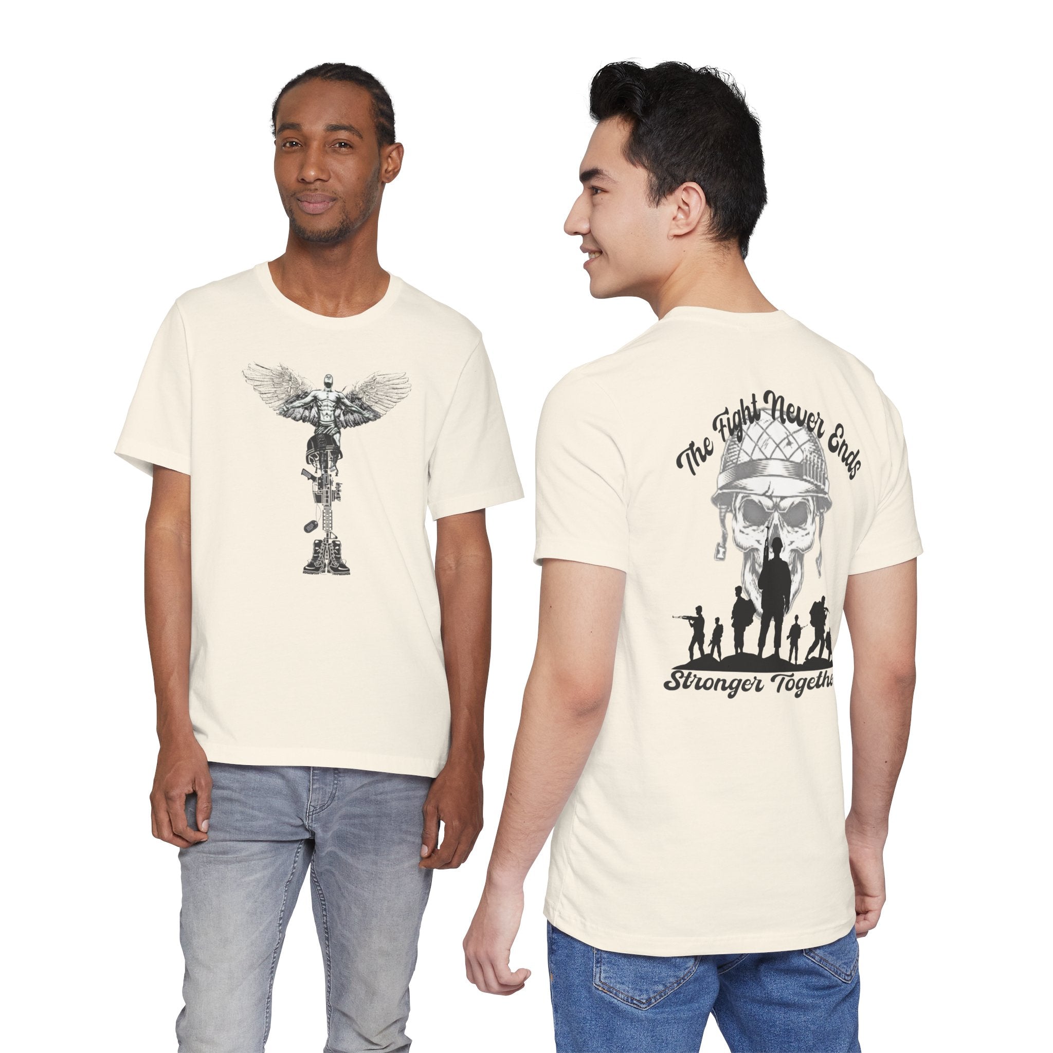 Military Tribute T-Shirt — "The Fight Never Ends" Veteran Stronger Together Tee