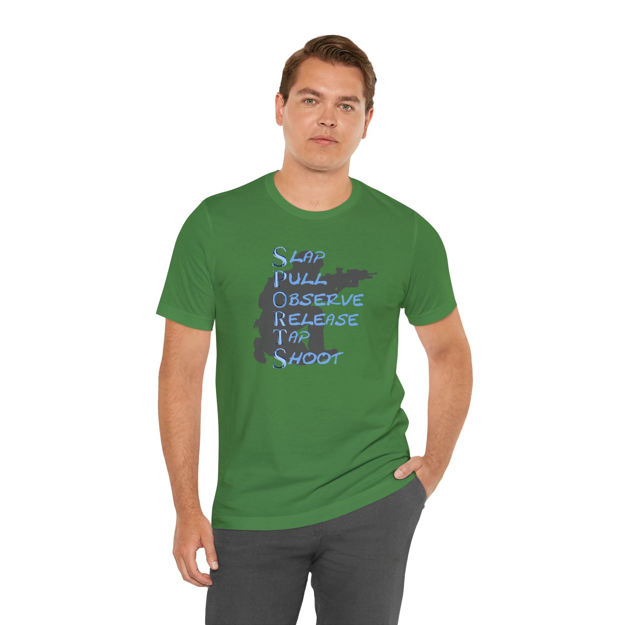 SPORTS -T-Shirt — "Slap Pull Observe Release Tap Shoot"