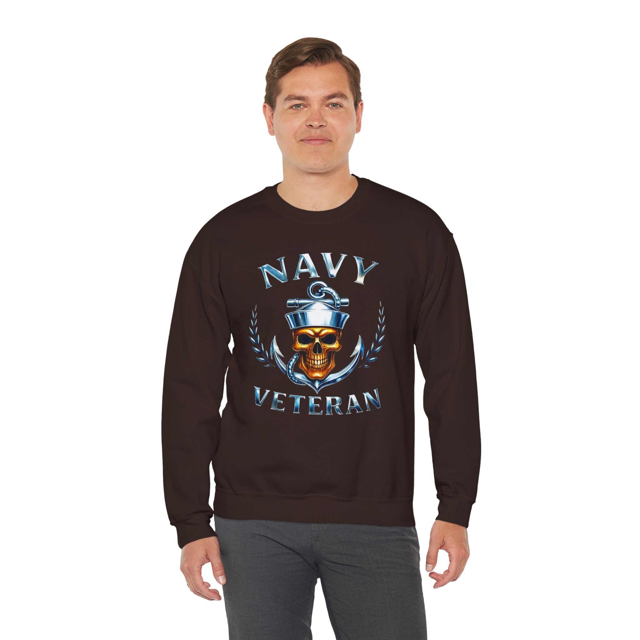 Navy Veteran Skull Anchor Crewneck Sweatshirt