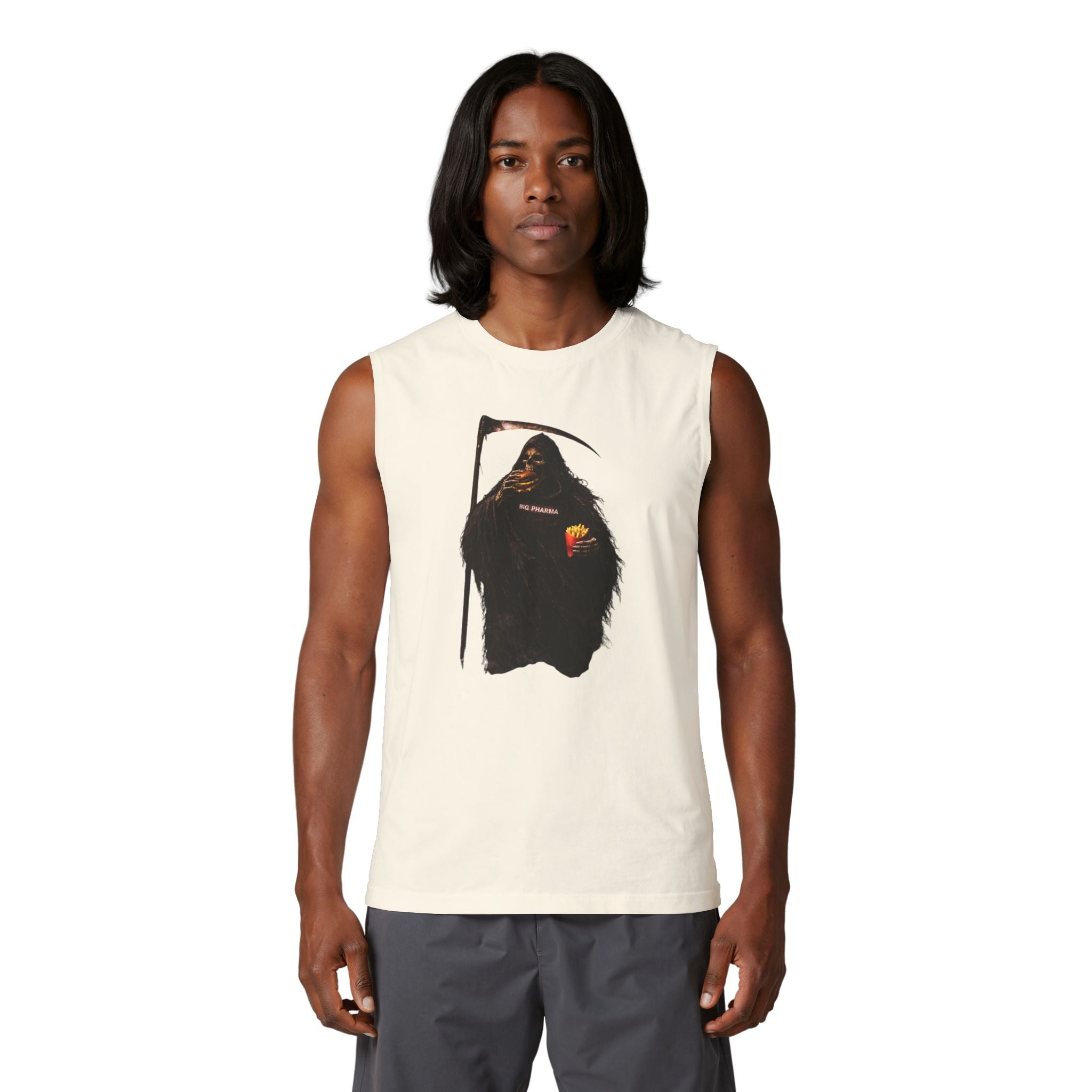 Grim Reaper Graphic Muscle Tank — Dark Scythe Illustration Tee