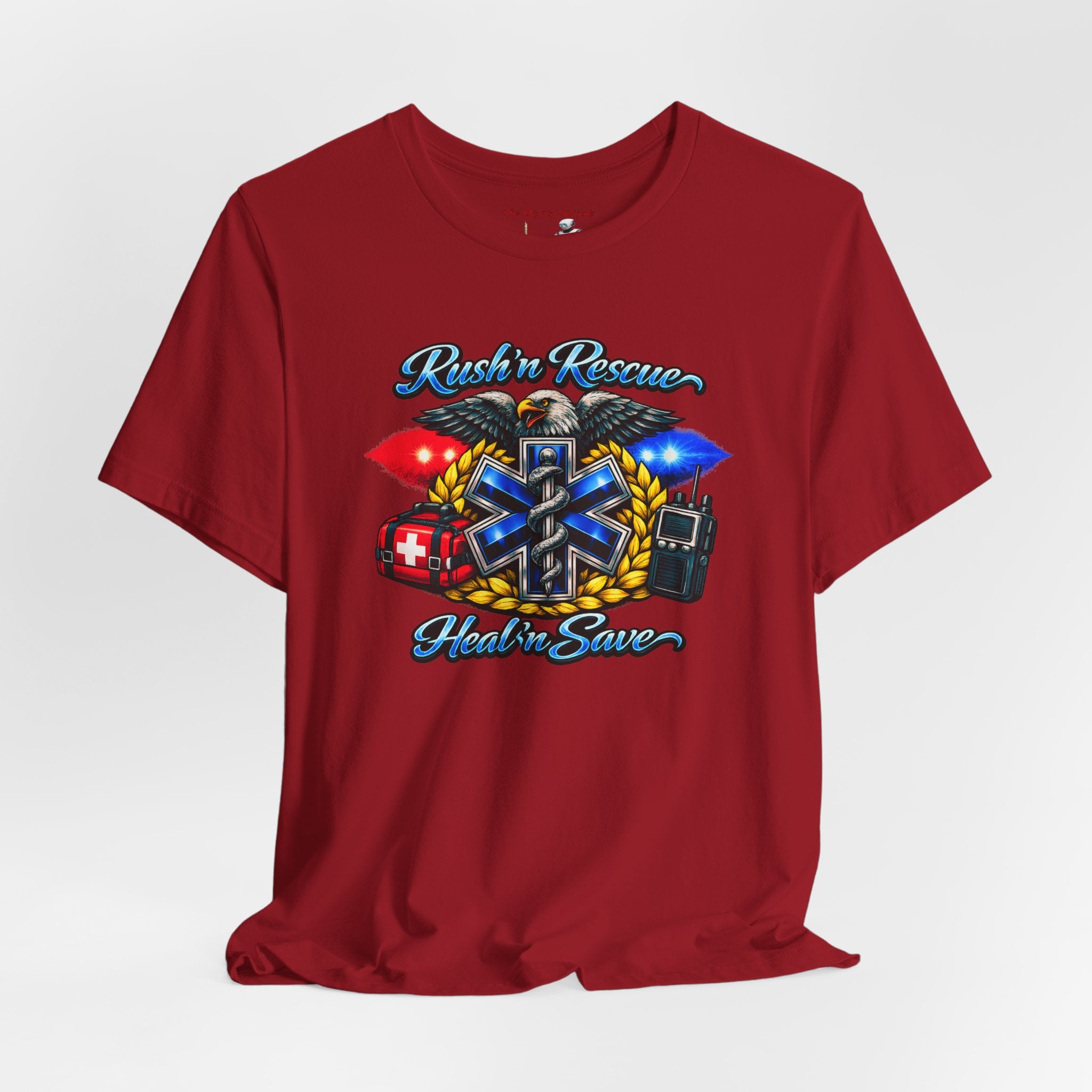 EMS Rescue Tee — "Rush n' Rescue, Heal n' Save" Emergency Medical Shirt