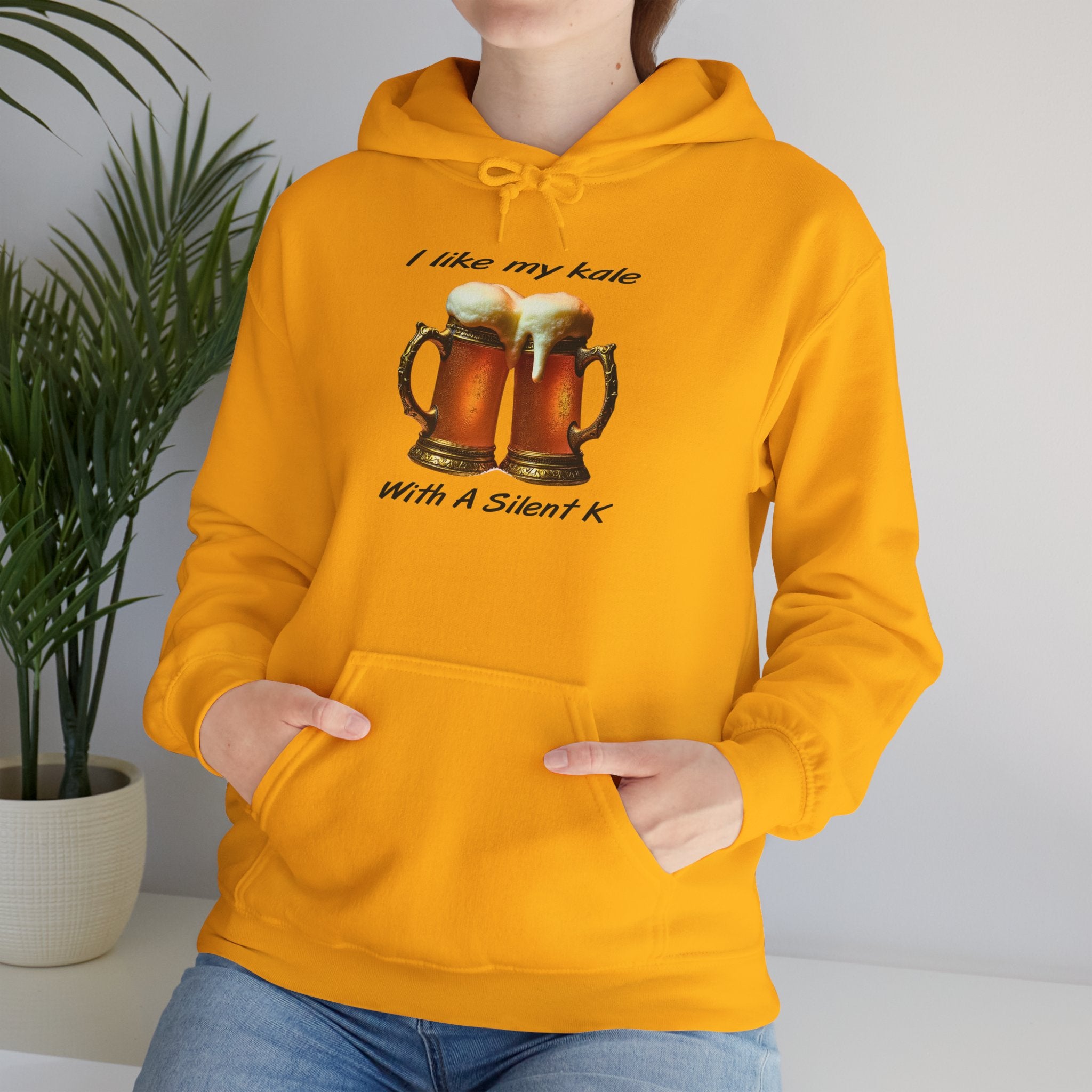 Beer Lovers Hoodie - "I Like My Kale With A Silent K" Graphic Pullover