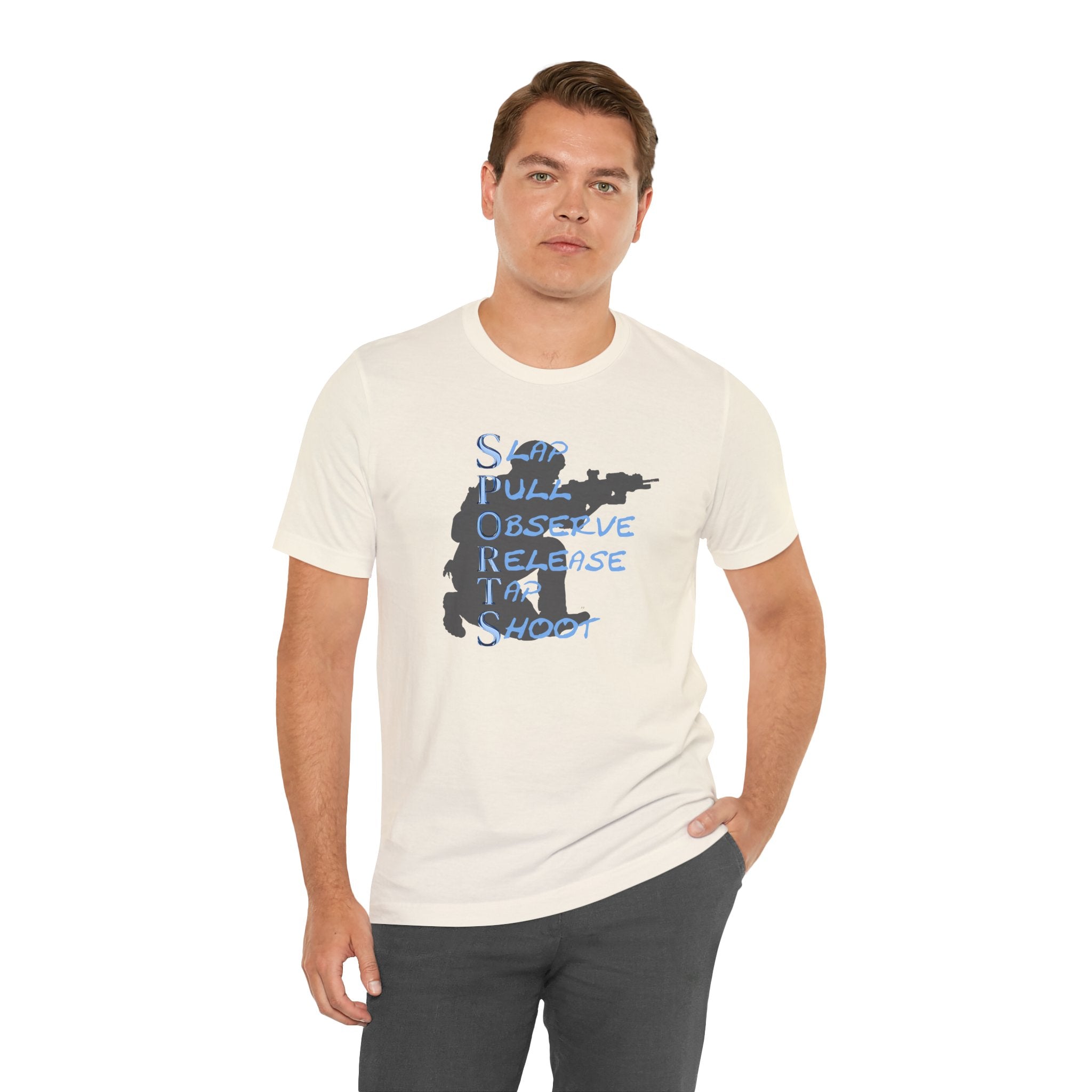SPORTS - T-Shirt — "Stop, Pull, Observe, Release, Tap, Shoot"