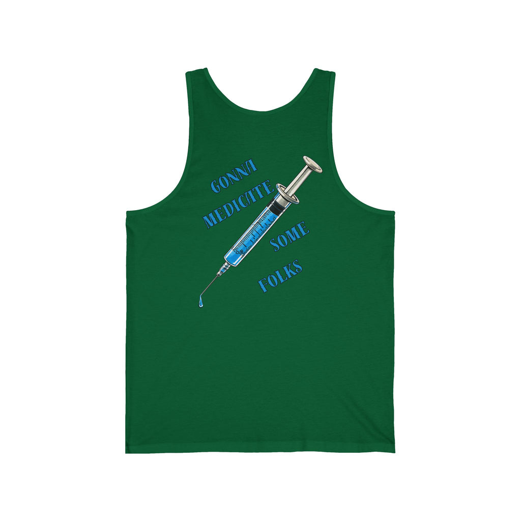 Front & Back "Laughter Is The Best Medicine" & Syringe Graphic Tank Top