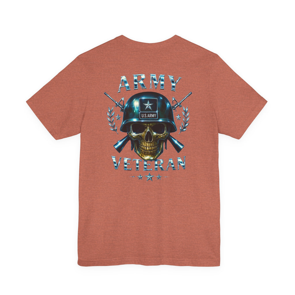 Army Veteran T-Shirt — Military Skull Helmet Back & Winged Medic Front Tee