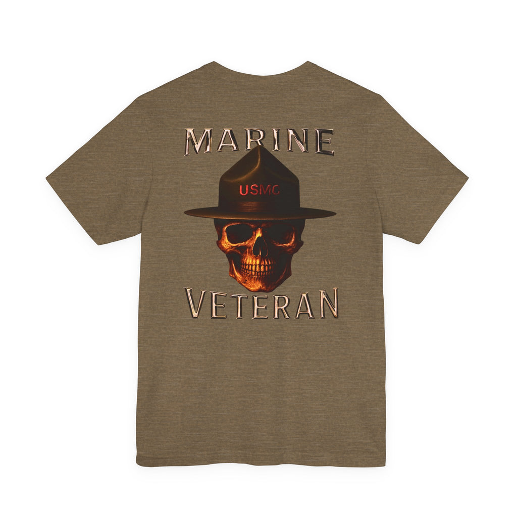 Marine Veteran Skull T‑Shirt — USMC Drill Instructor Hat Design