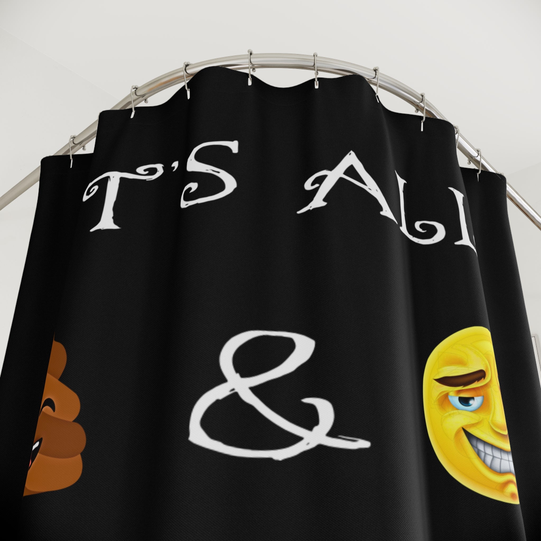 Funny Emoji Quote Shower Curtain | Poop and Grin Bathroom Decor