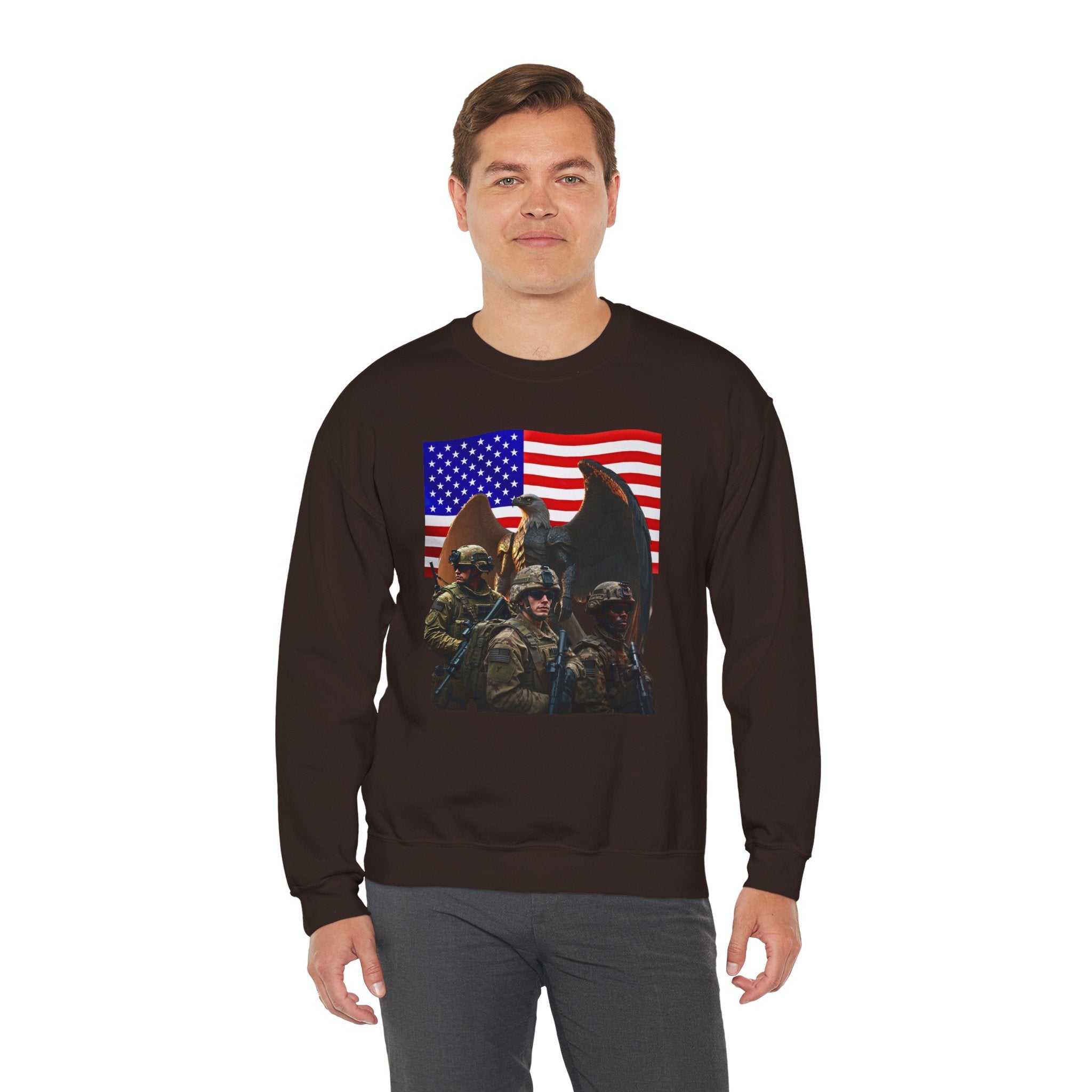 Eagle On Watch Soldiers Sweatshirt — Patriotic Military Crewneck