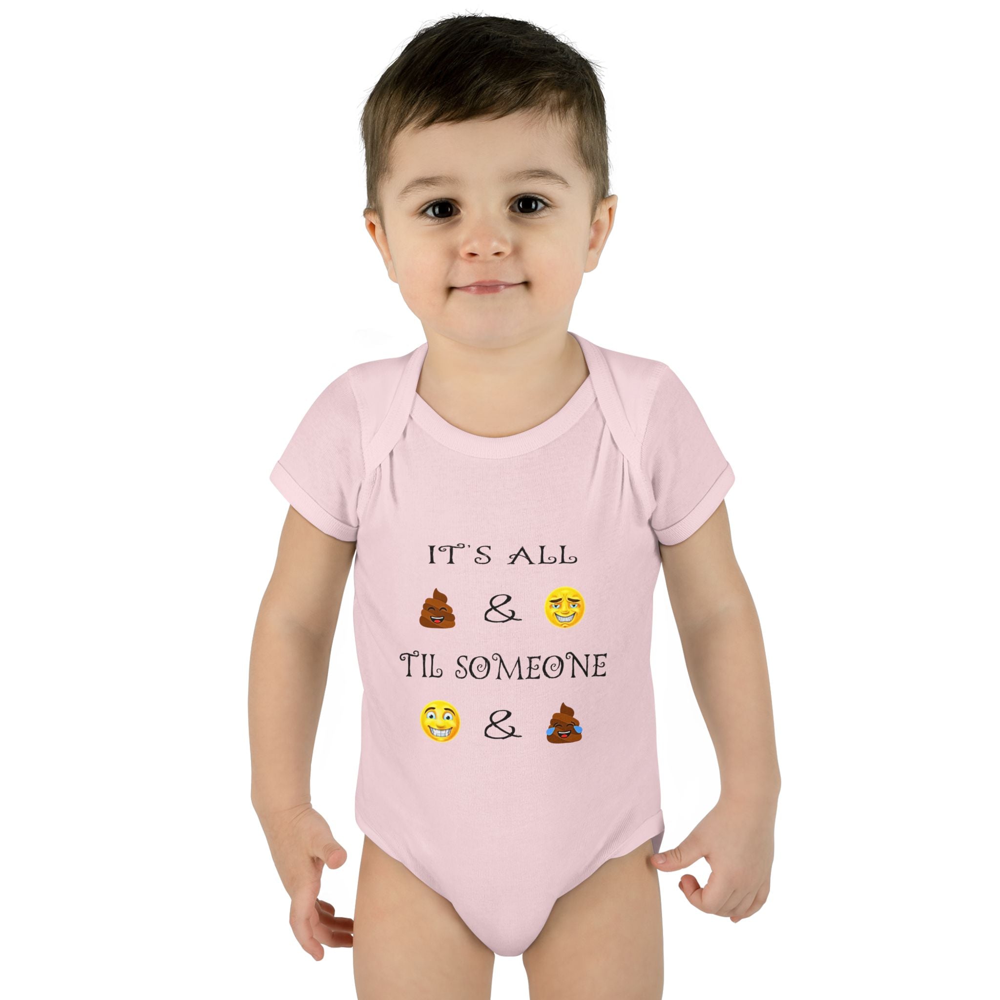 "It's All & 'Til Someone" Poop & Emoji Funny Baby Onesie