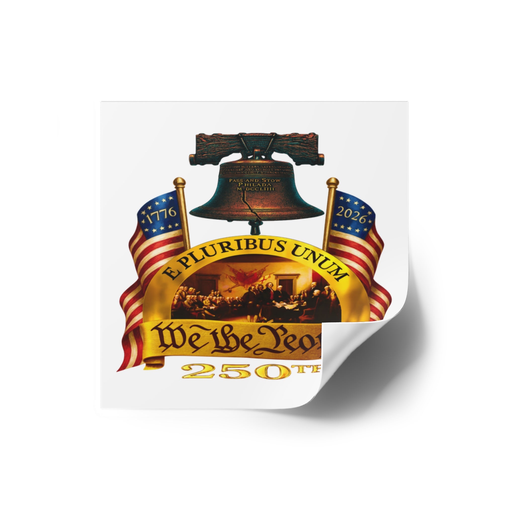 2" × 2" We the People 250th Anniversary Patriotic Square Sticker (Indoor/Outdoor)